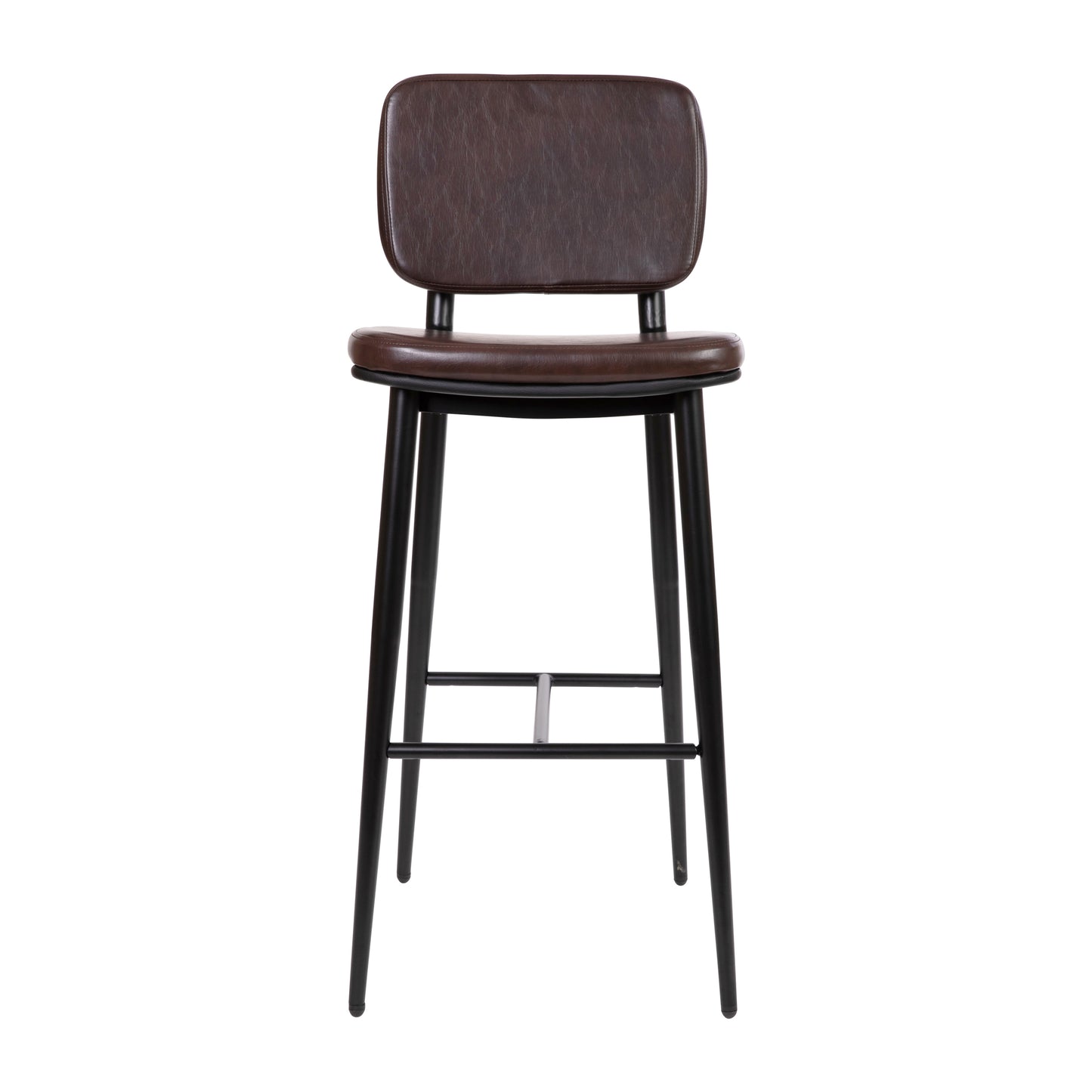 Kenzie Commercial Grade Mid-Back Barstools - Brown LeatherSoft Upholstery - Black Iron Frame with Integrated Footrest - Set of 2 Brown