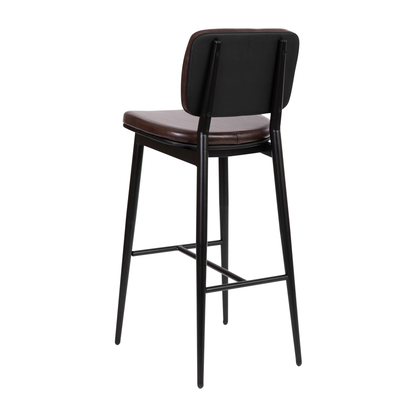 Kenzie Commercial Grade Mid-Back Barstools - Brown LeatherSoft Upholstery - Black Iron Frame with Integrated Footrest - Set of 2 Brown
