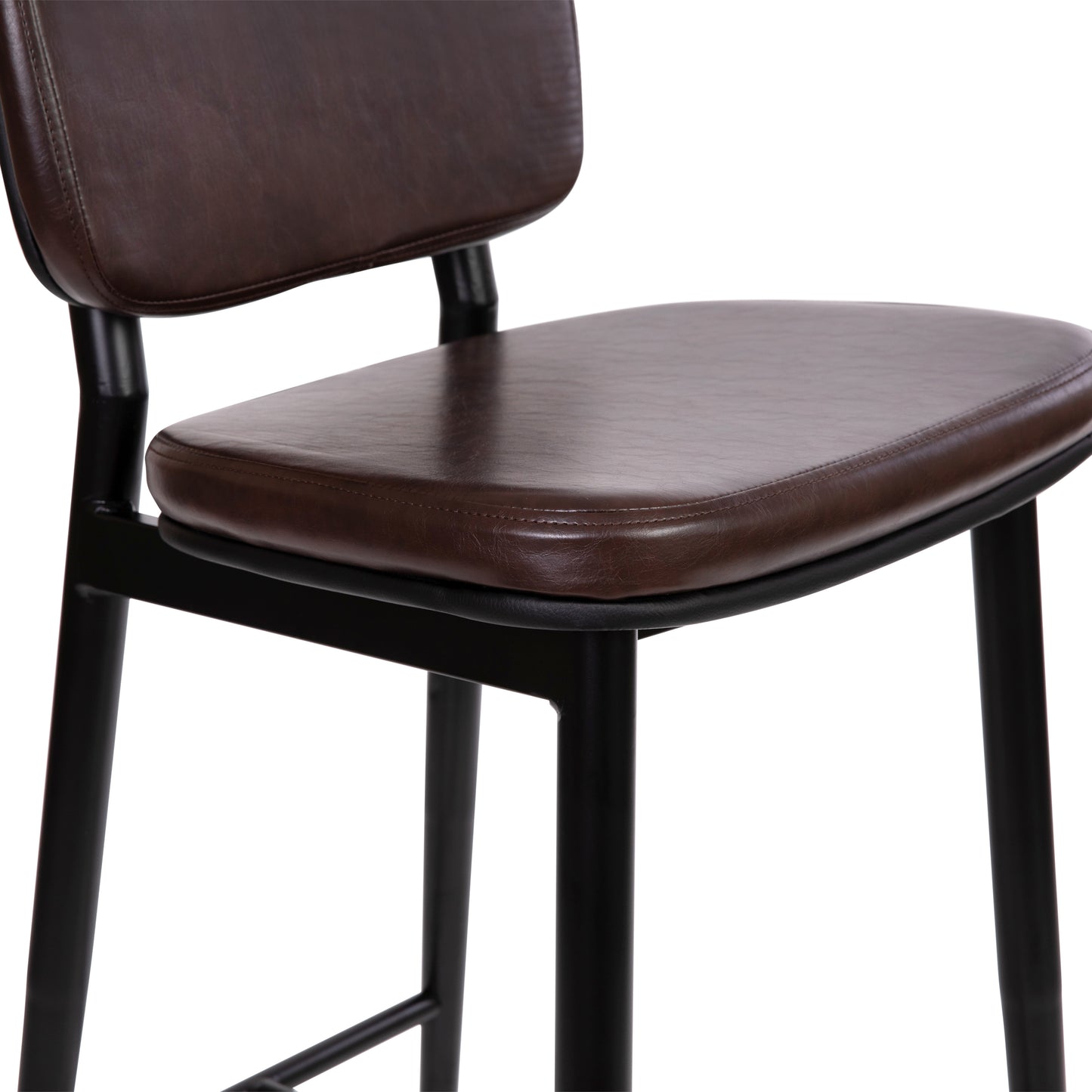 Kenzie Commercial Grade Mid-Back Barstools - Brown LeatherSoft Upholstery - Black Iron Frame with Integrated Footrest - Set of 2 Brown