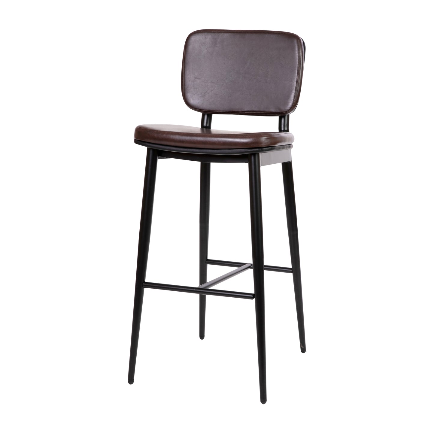 Kenzie Commercial Grade Mid-Back Barstools - Brown LeatherSoft Upholstery - Black Iron Frame with Integrated Footrest - Set of 2 Brown