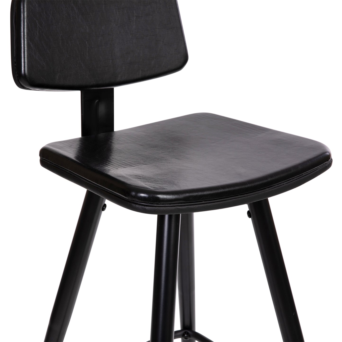 Kora Commercial Grade Low Back Barstools-Black LeatherSoft Upholstery-Black Iron Frame-Integrated Footrest-Gold Tipped Legs-Set of 2 Black