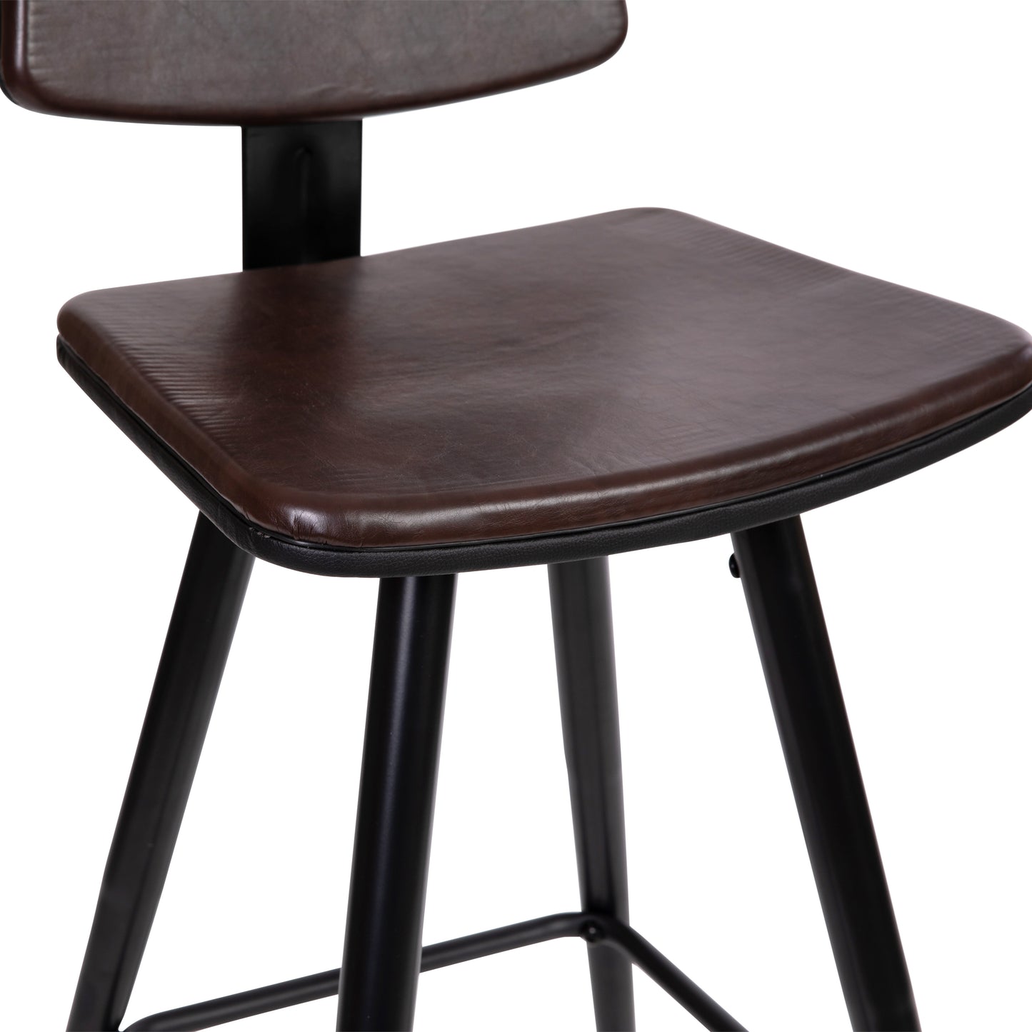 Kora Commercial Grade Low Back Barstools-Brown LeatherSoft Upholstery-Black Iron Frame-Integrated Footrest-Gold Tipped Legs-Set of 2 Brown