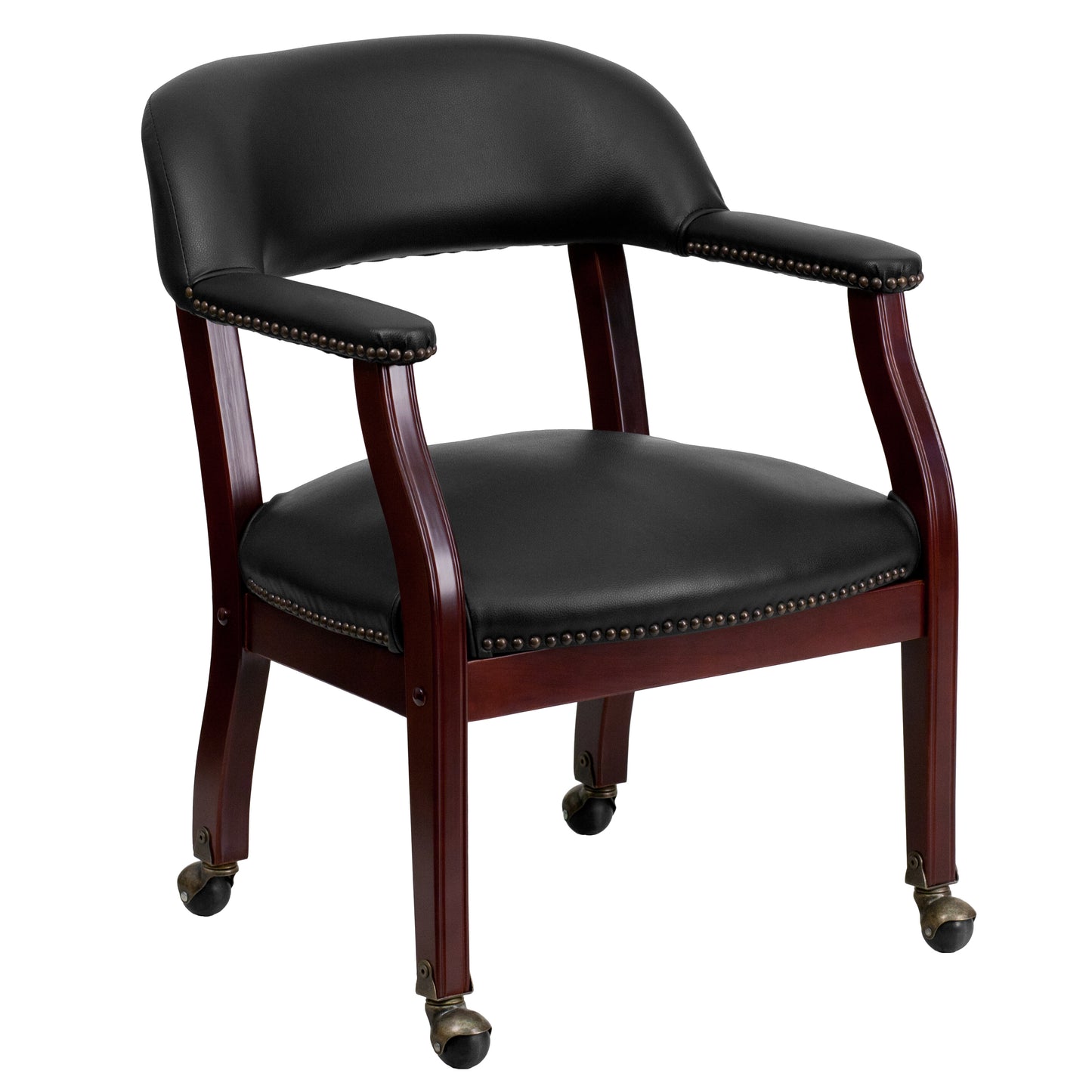 Sarah Black Vinyl Luxurious Conference Chair with Accent Nail Trim and Casters Black Vinyl