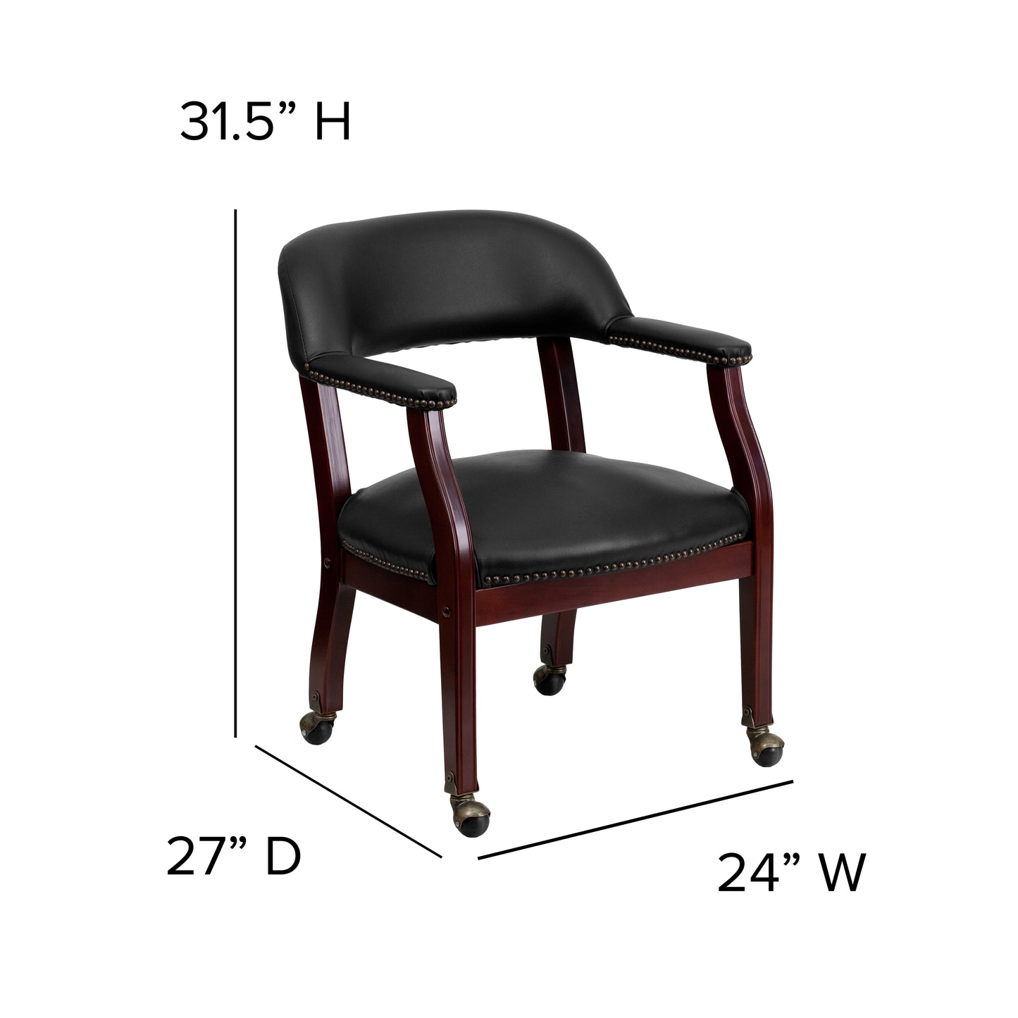 Sarah Black Vinyl Luxurious Conference Chair with Accent Nail Trim and Casters Black Vinyl