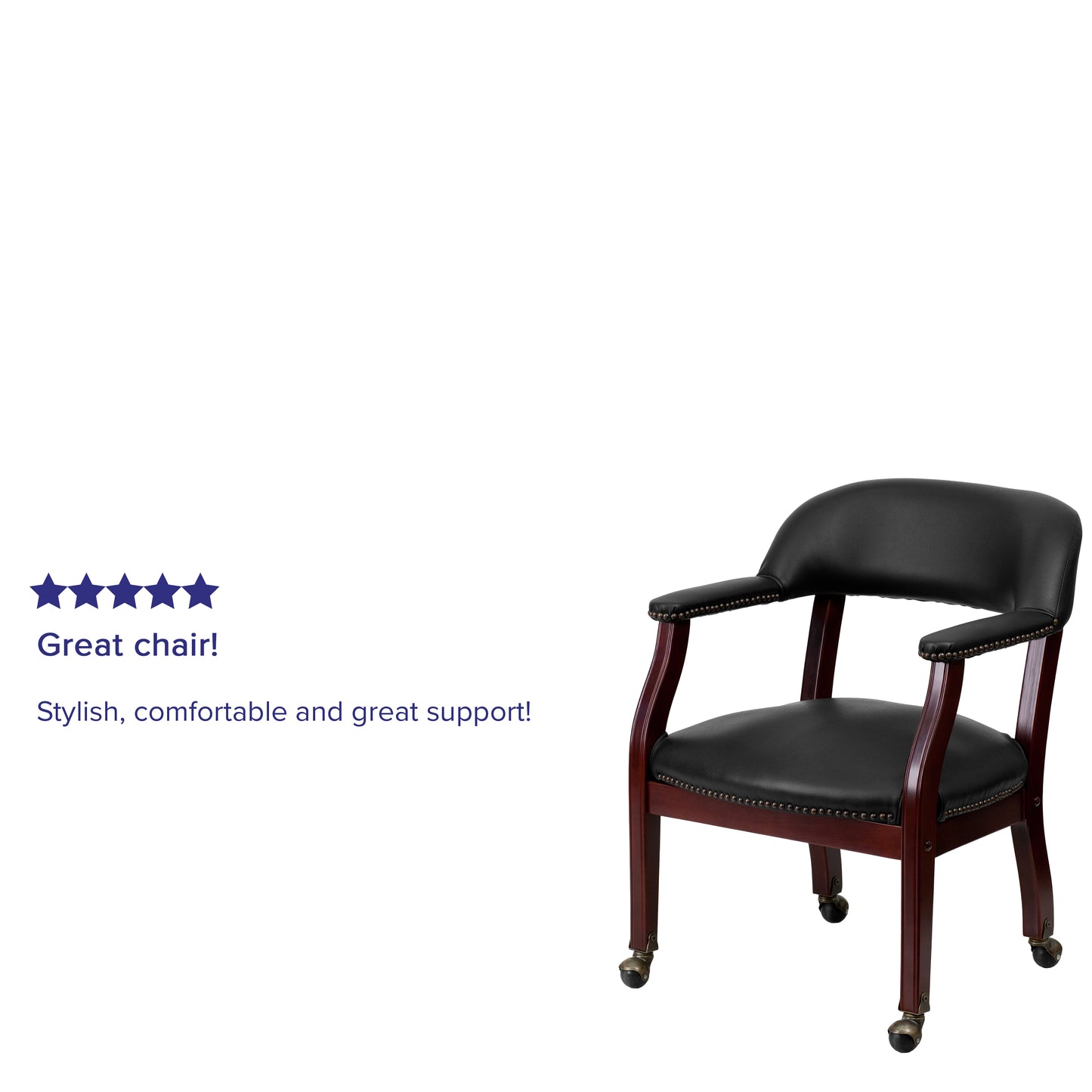 Sarah Black Vinyl Luxurious Conference Chair with Accent Nail Trim and Casters Black Vinyl