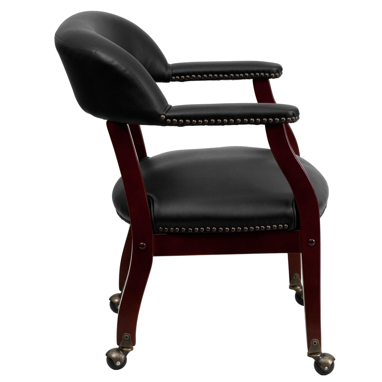 Sarah Black Vinyl Luxurious Conference Chair with Accent Nail Trim and Casters Black Vinyl