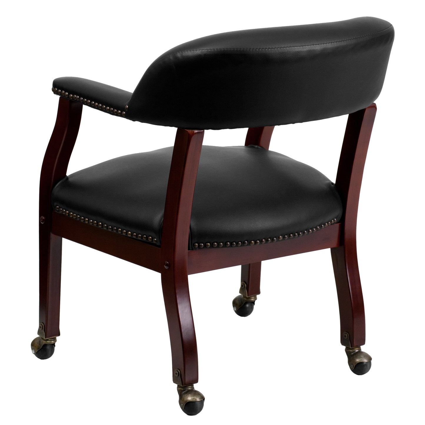 Sarah Black Vinyl Luxurious Conference Chair with Accent Nail Trim and Casters Black Vinyl
