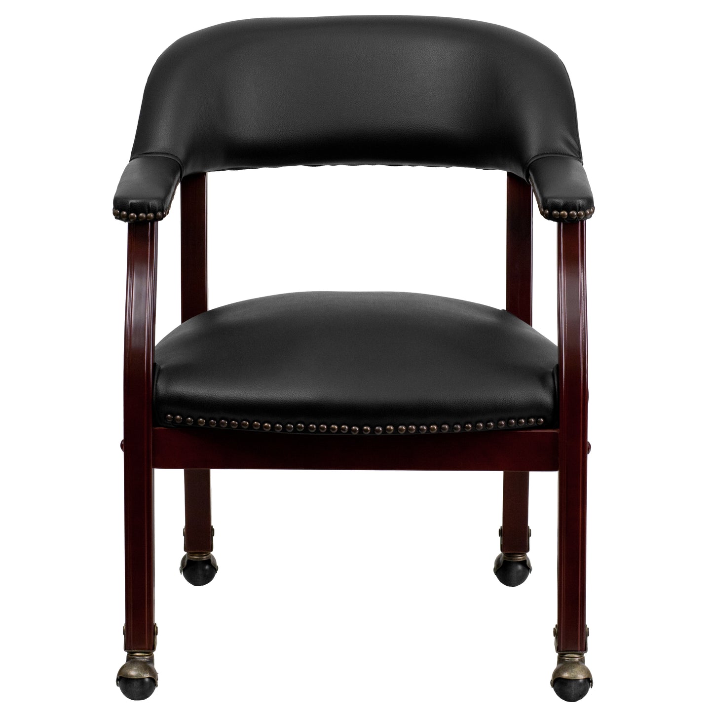 Sarah Black Vinyl Luxurious Conference Chair with Accent Nail Trim and Casters Black Vinyl