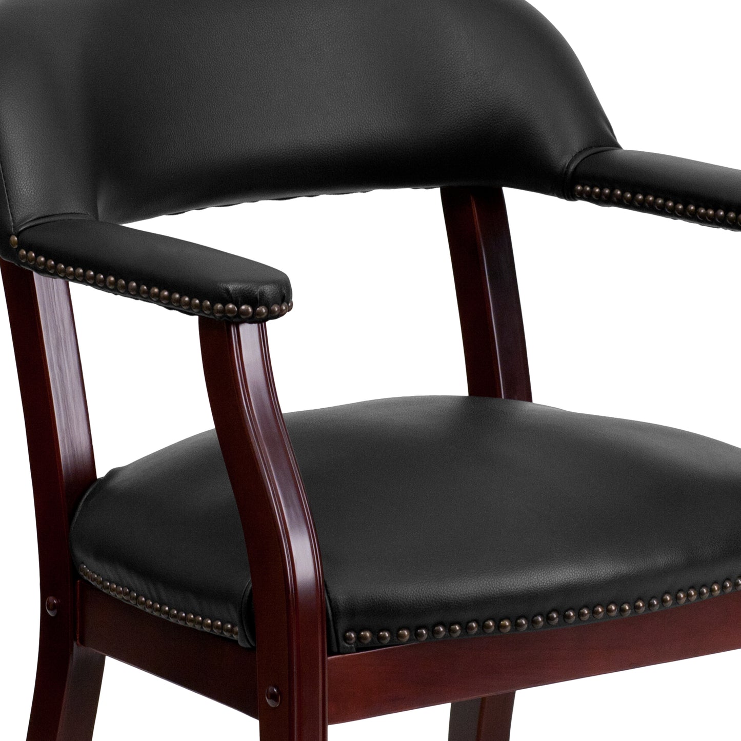 Sarah Black Vinyl Luxurious Conference Chair with Accent Nail Trim and Casters Black Vinyl