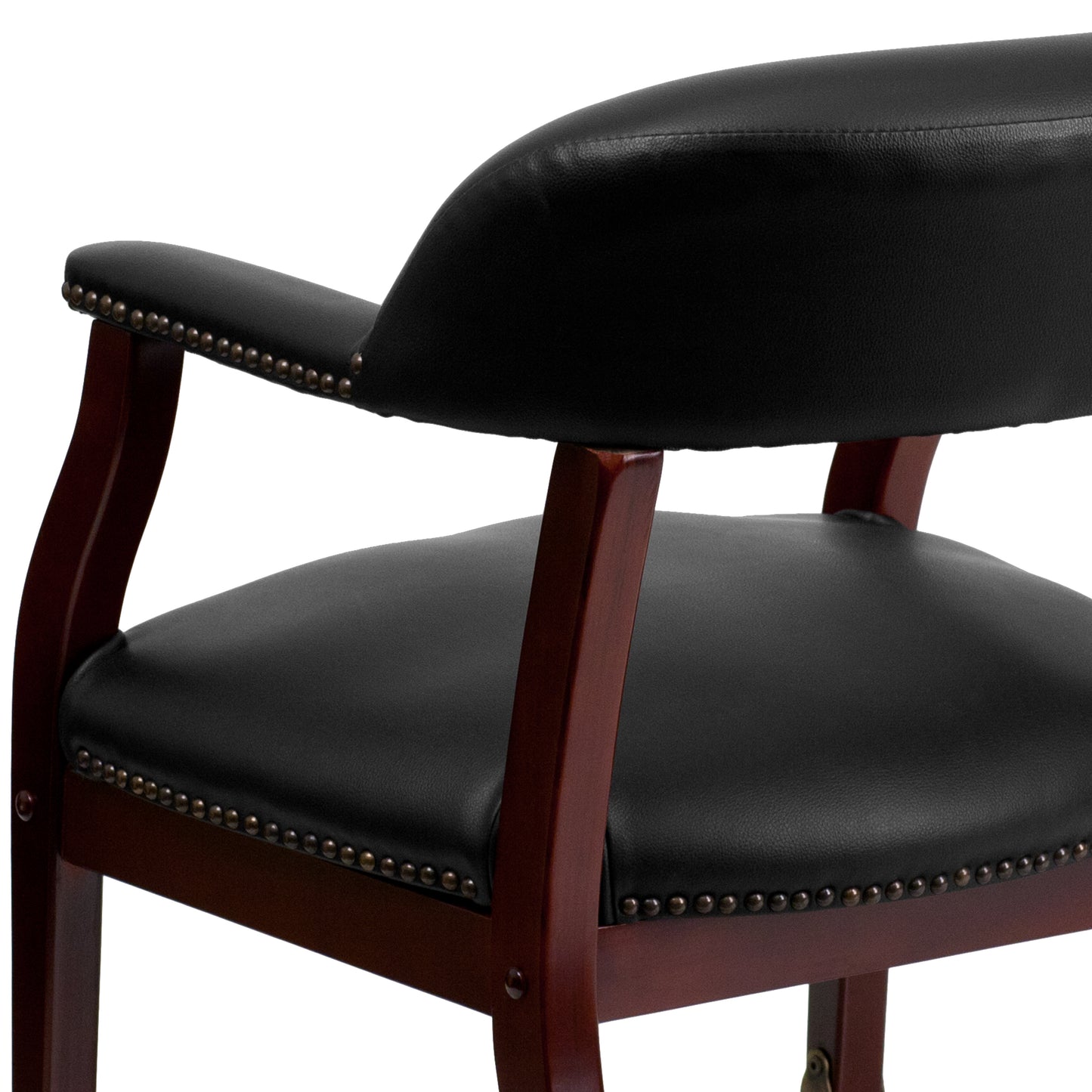 Sarah Black Vinyl Luxurious Conference Chair with Accent Nail Trim and Casters Black Vinyl