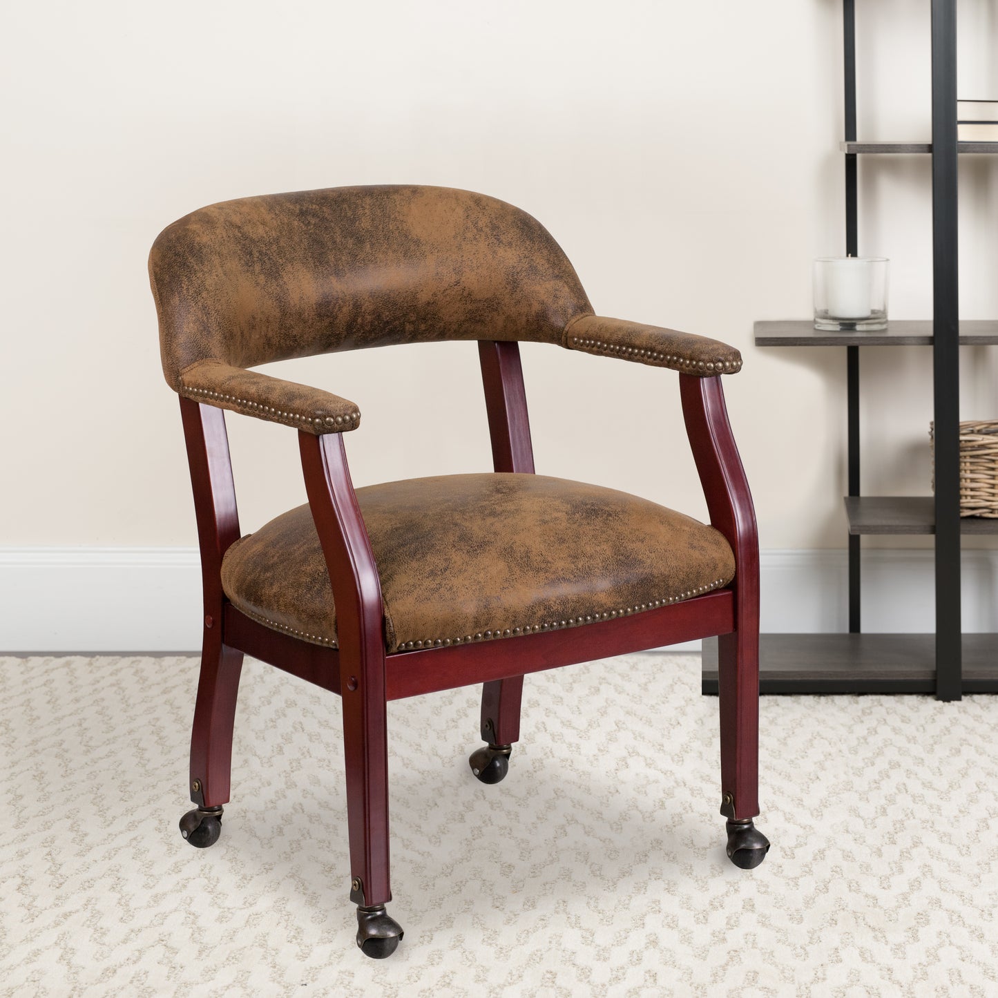 Sarah Bomber Jacket Brown Luxurious Conference Chair with Accent Nail Trim and Casters Bomber Jacket Brown Microfiber B-Z100-BRN-GG
