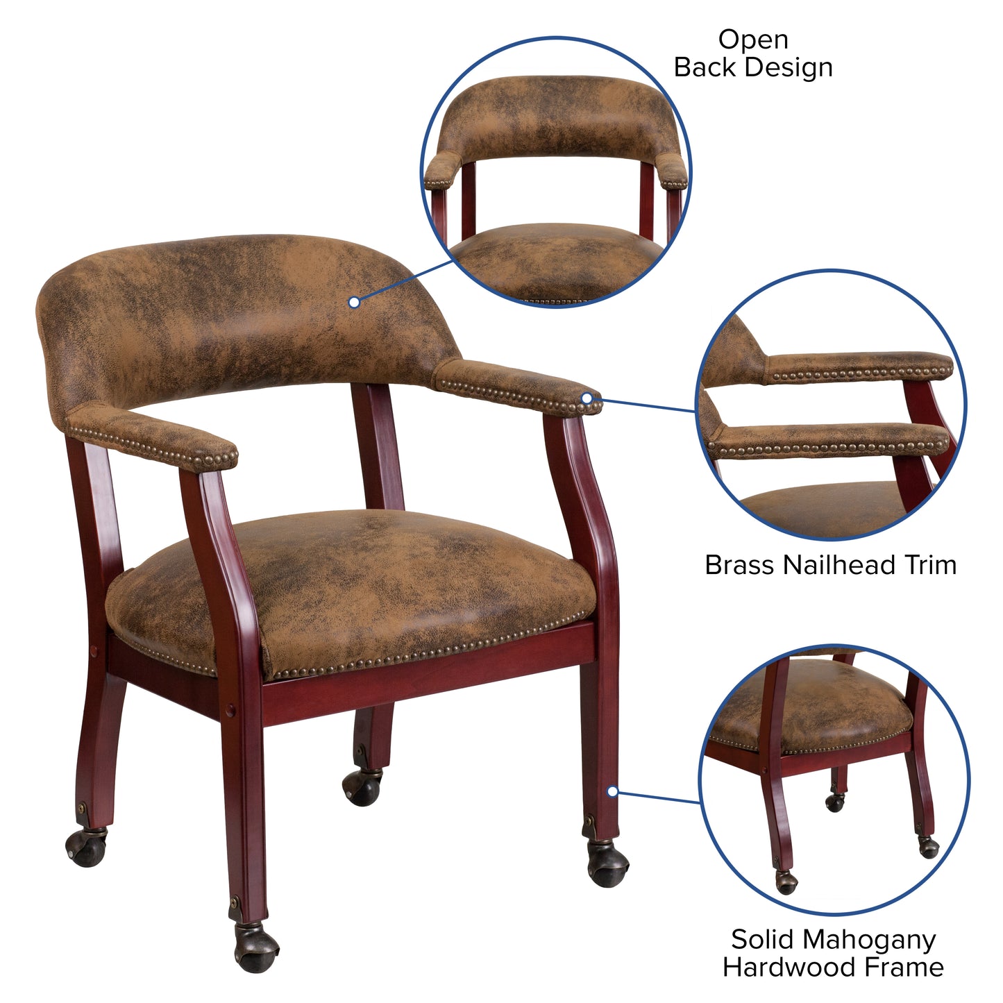 Sarah Bomber Jacket Brown Luxurious Conference Chair with Accent Nail Trim and Casters Bomber Jacket Brown Microfiber B-Z100-BRN-GG