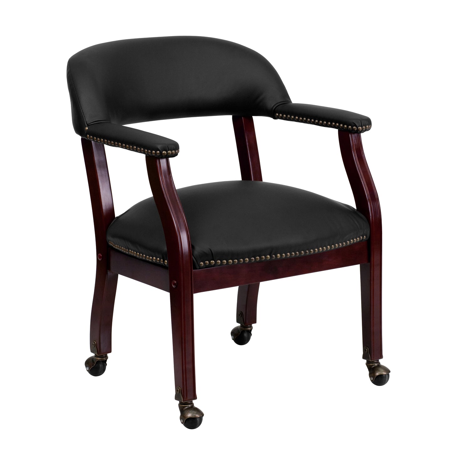 Diamond Black LeatherSoft Conference Chair with Accent Nail Trim and Casters Black LeatherSoft