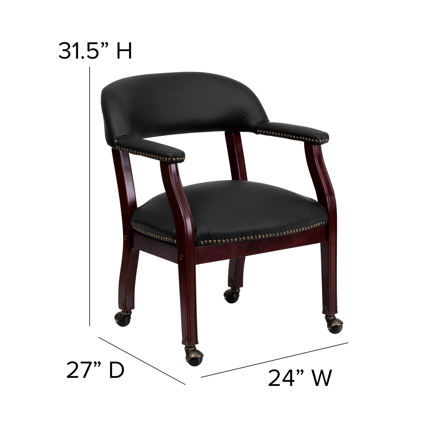 Diamond Black LeatherSoft Conference Chair with Accent Nail Trim and Casters Black LeatherSoft