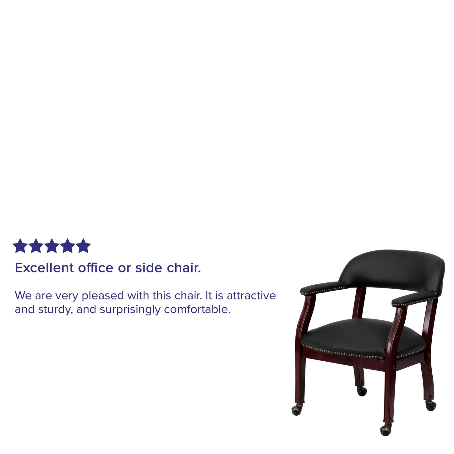 Diamond Black LeatherSoft Conference Chair with Accent Nail Trim and Casters Black LeatherSoft