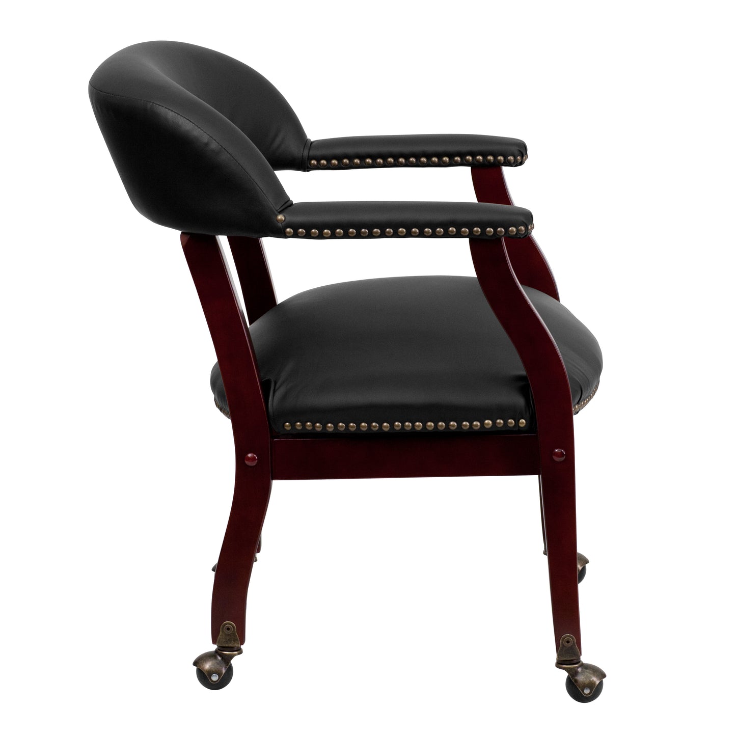 Diamond Black LeatherSoft Conference Chair with Accent Nail Trim and Casters Black LeatherSoft