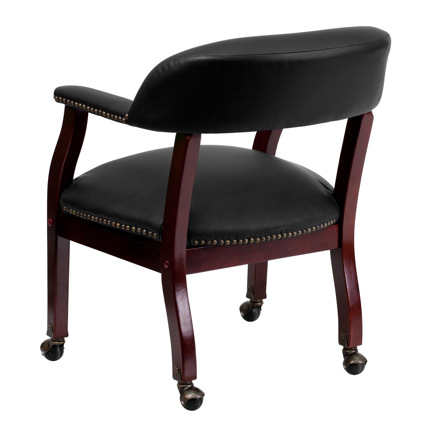 Diamond Black LeatherSoft Conference Chair with Accent Nail Trim and Casters Black LeatherSoft