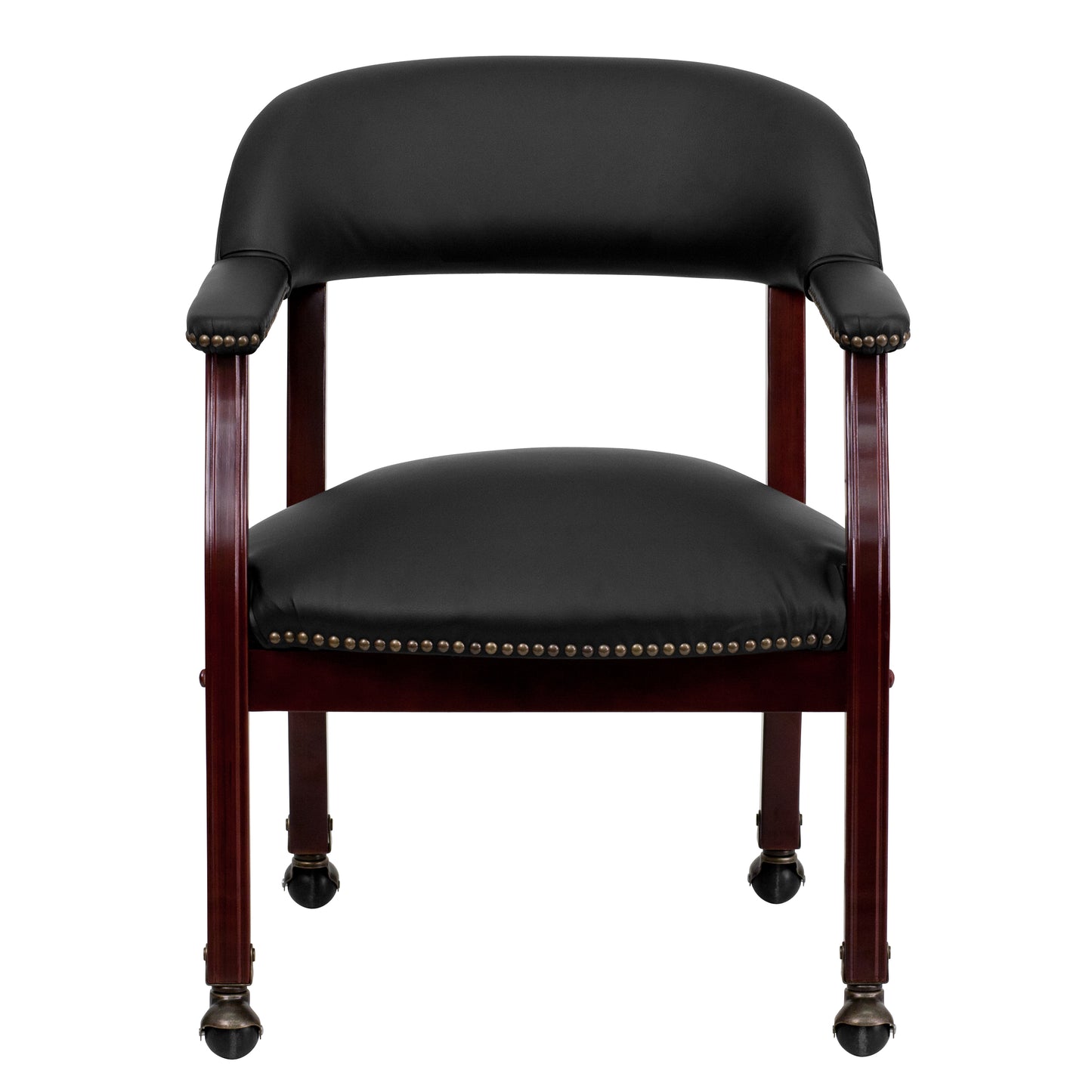 Diamond Black LeatherSoft Conference Chair with Accent Nail Trim and Casters Black LeatherSoft