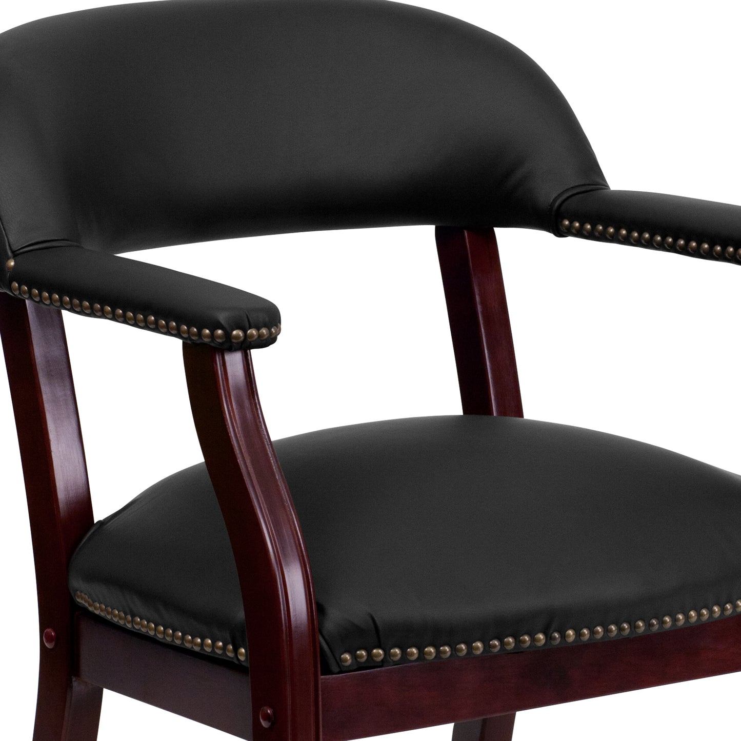 Diamond Black LeatherSoft Conference Chair with Accent Nail Trim and Casters Black LeatherSoft