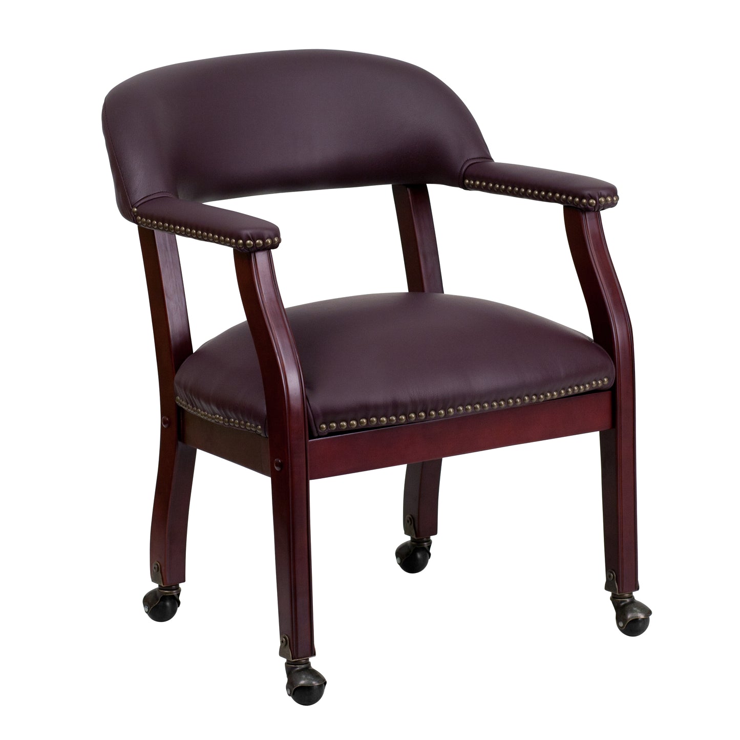 Diamond Burgundy LeatherSoft Conference Chair with Accent Nail Trim and Casters Burgundy LeatherSoft