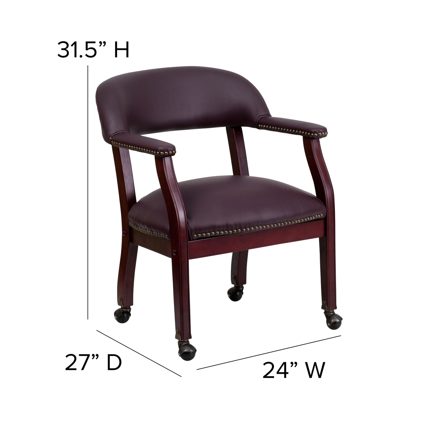 Diamond Burgundy LeatherSoft Conference Chair with Accent Nail Trim and Casters Burgundy LeatherSoft