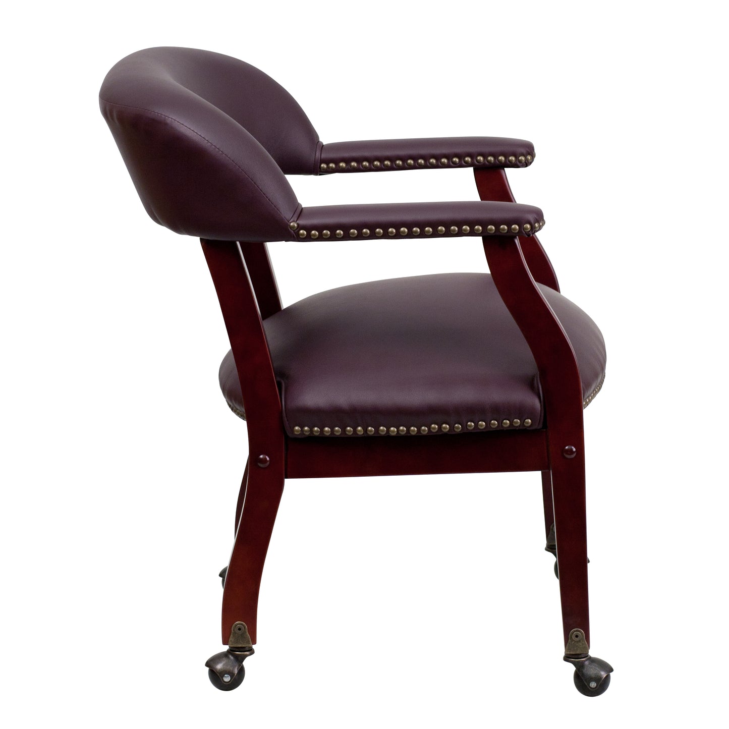 Diamond Burgundy LeatherSoft Conference Chair with Accent Nail Trim and Casters Burgundy LeatherSoft