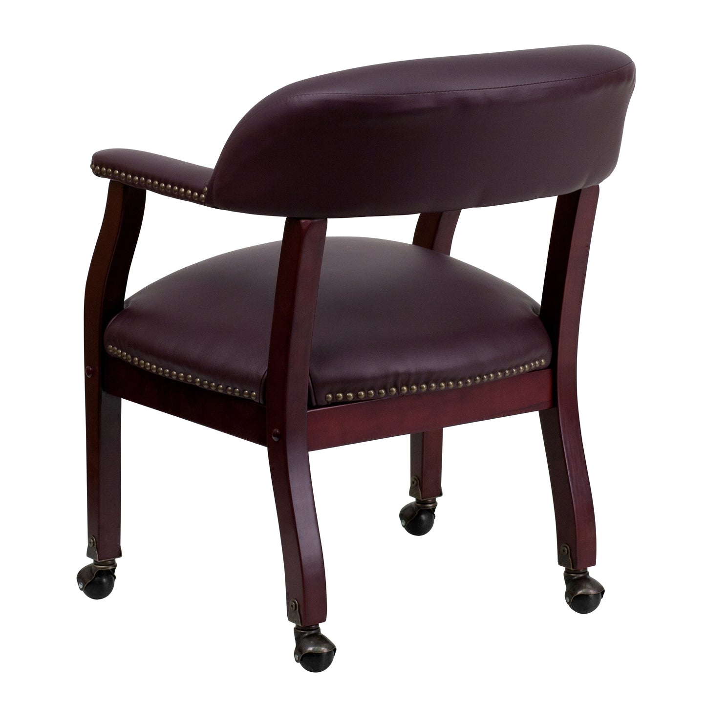 Diamond Burgundy LeatherSoft Conference Chair with Accent Nail Trim and Casters Burgundy LeatherSoft