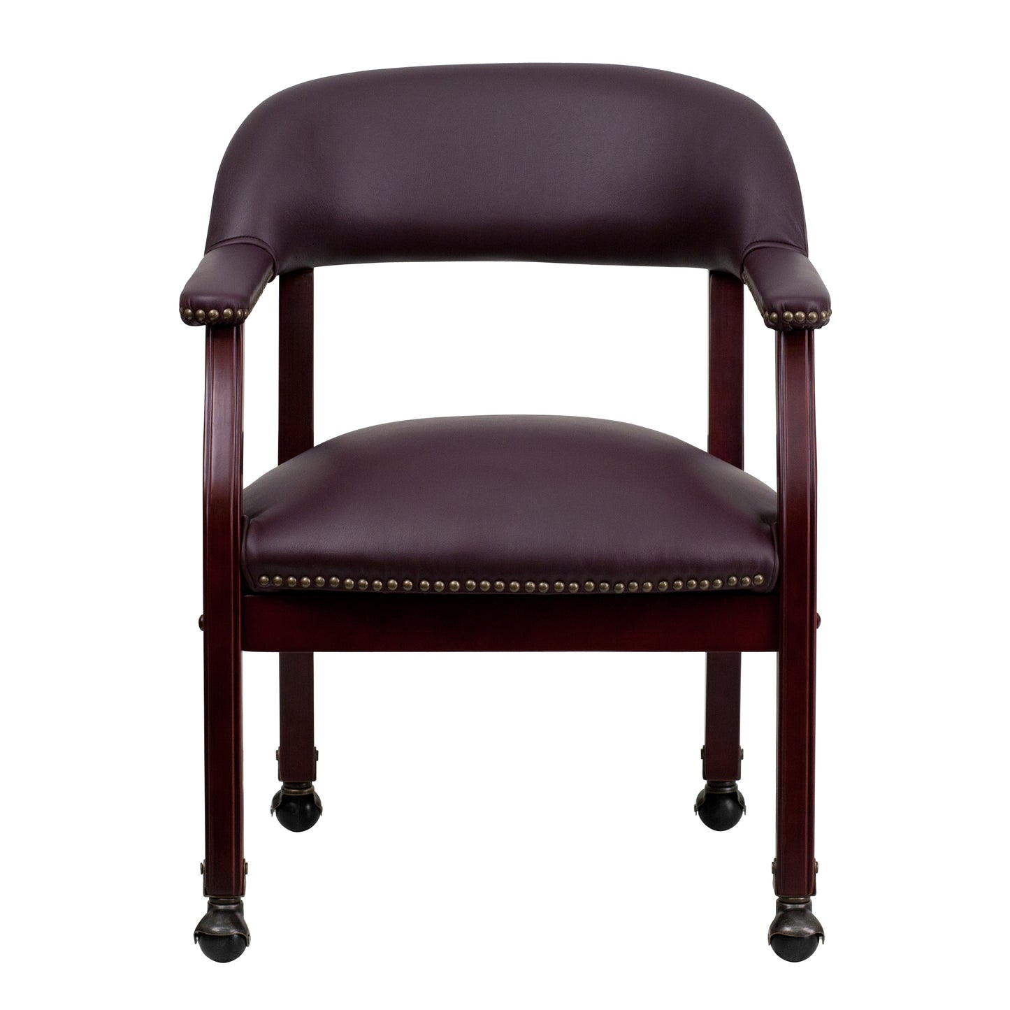 Diamond Burgundy LeatherSoft Conference Chair with Accent Nail Trim and Casters Burgundy LeatherSoft