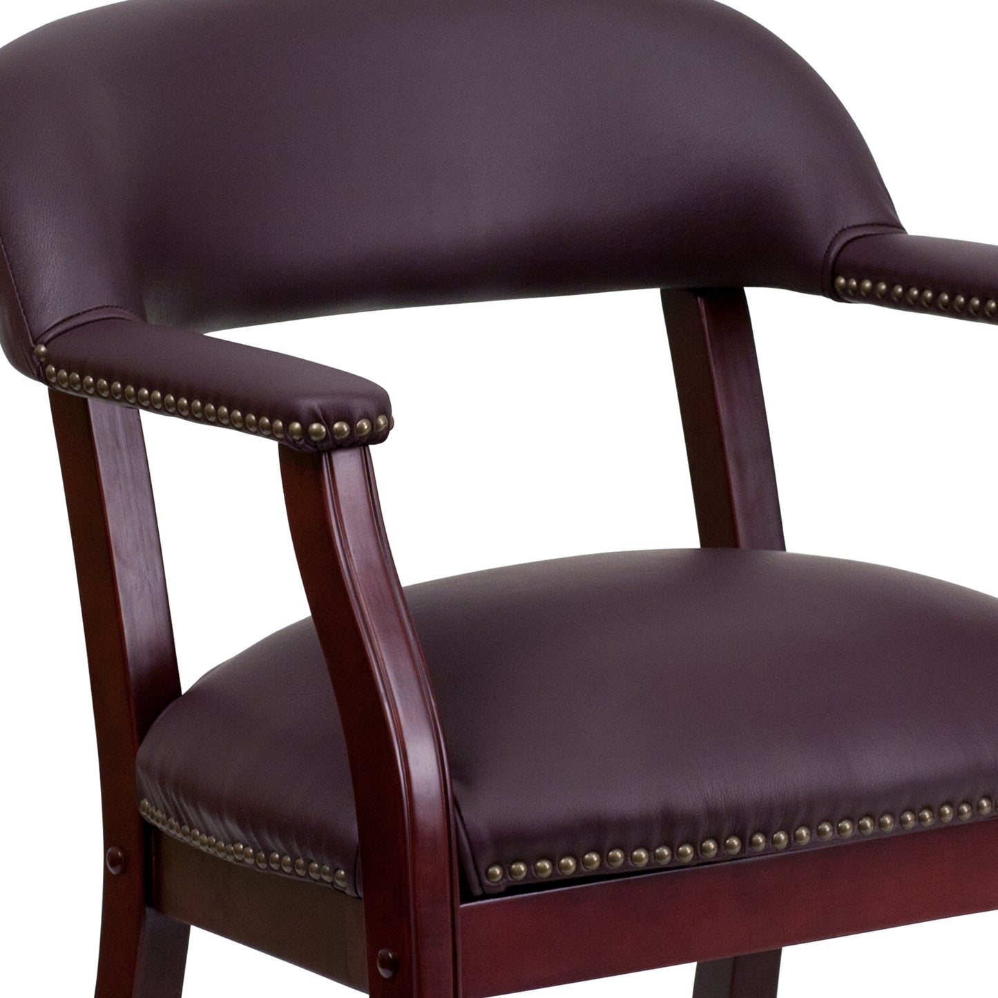 Diamond Burgundy LeatherSoft Conference Chair with Accent Nail Trim and Casters Burgundy LeatherSoft