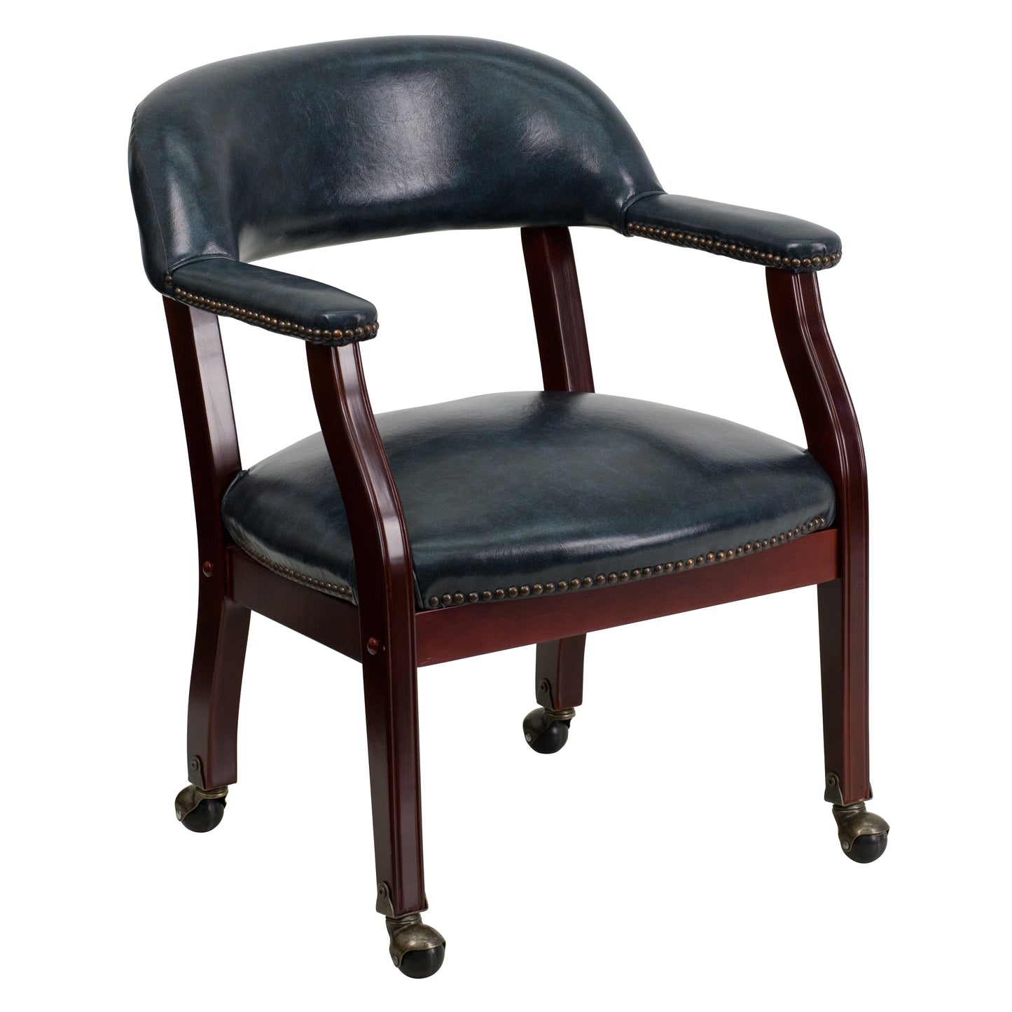 Sarah Navy Vinyl Luxurious Conference Chair with Accent Nail Trim and Casters Navy Vinyl