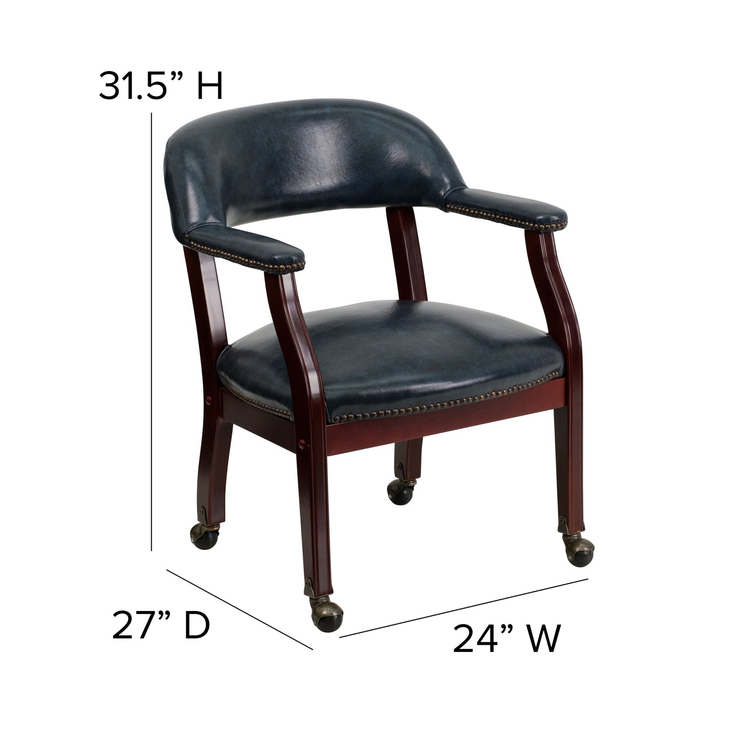 Sarah Navy Vinyl Luxurious Conference Chair with Accent Nail Trim and Casters Navy Vinyl