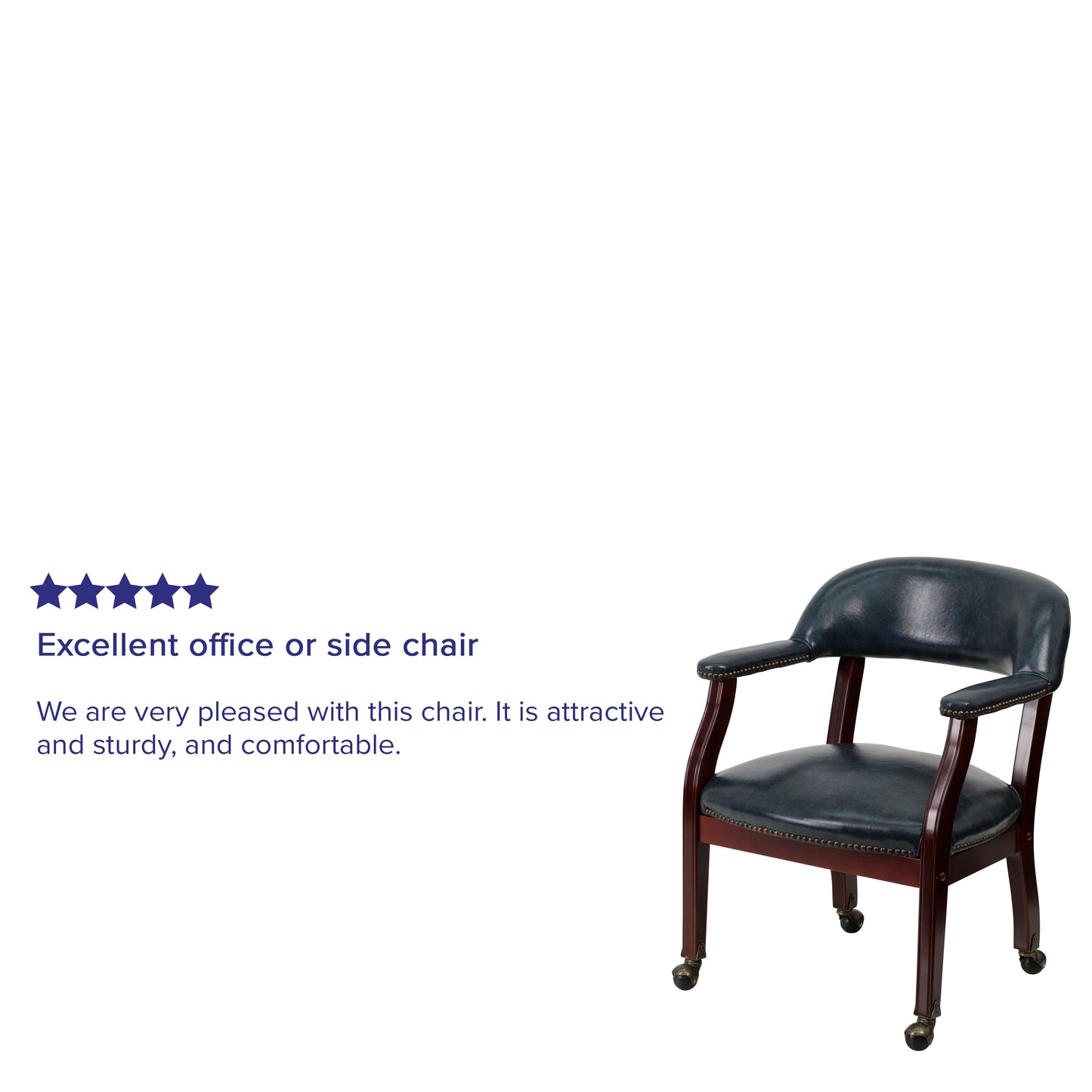 Sarah Navy Vinyl Luxurious Conference Chair with Accent Nail Trim and Casters Navy Vinyl
