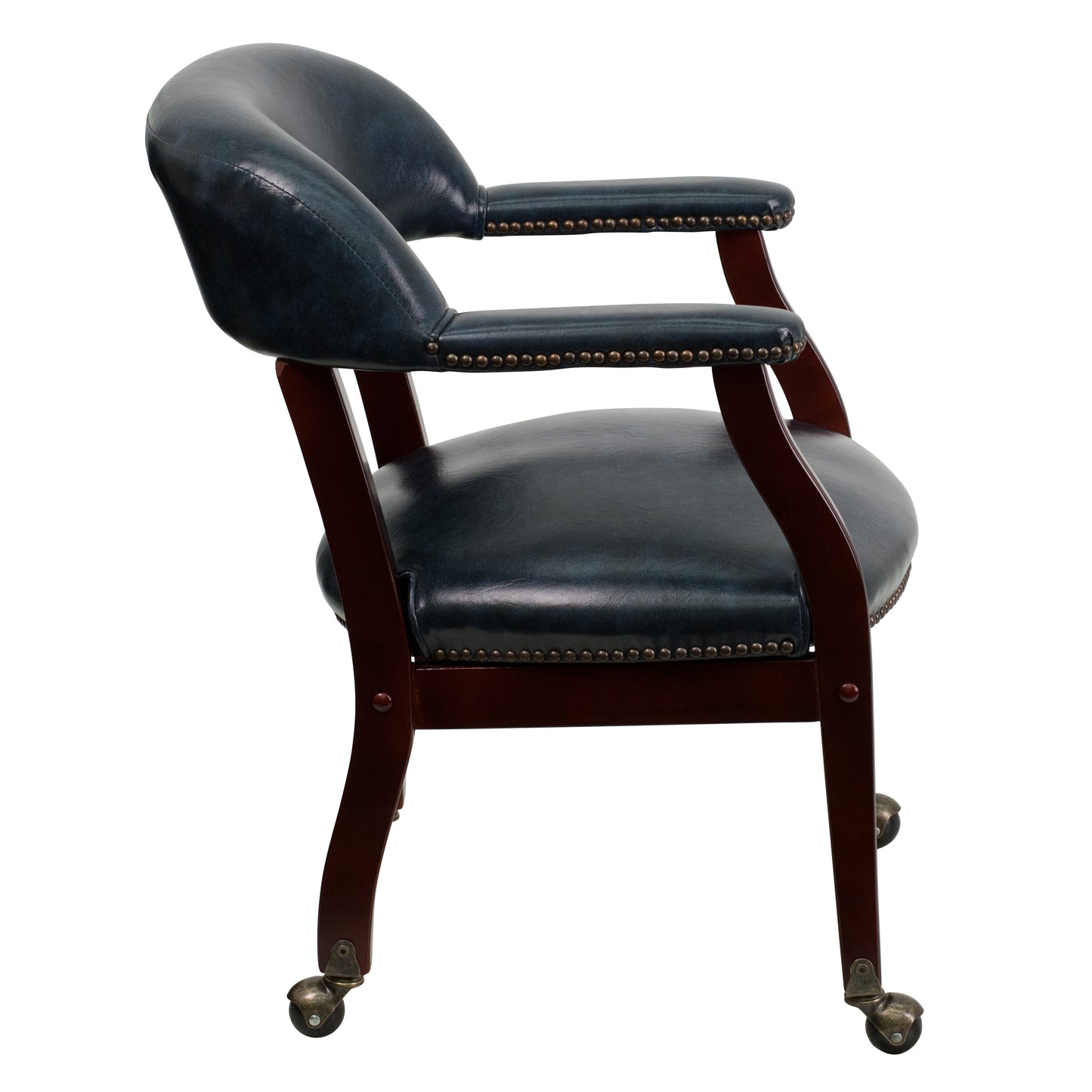 Sarah Navy Vinyl Luxurious Conference Chair with Accent Nail Trim and Casters Navy Vinyl