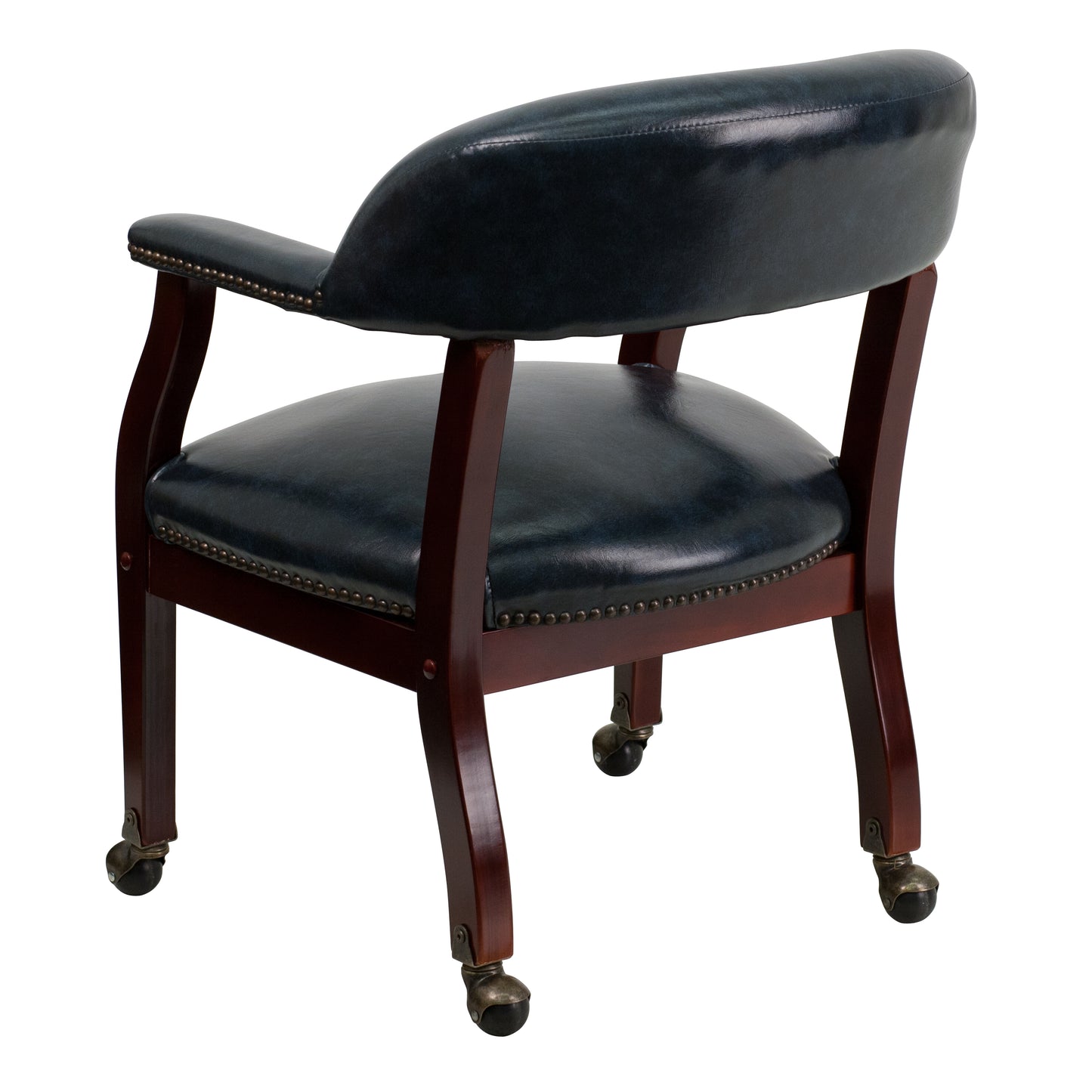 Sarah Navy Vinyl Luxurious Conference Chair with Accent Nail Trim and Casters Navy Vinyl