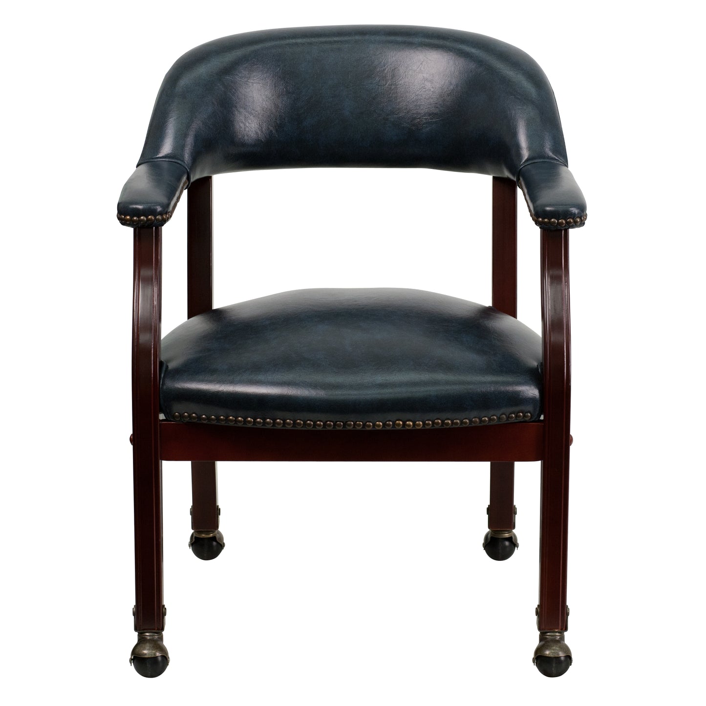 Sarah Navy Vinyl Luxurious Conference Chair with Accent Nail Trim and Casters Navy Vinyl
