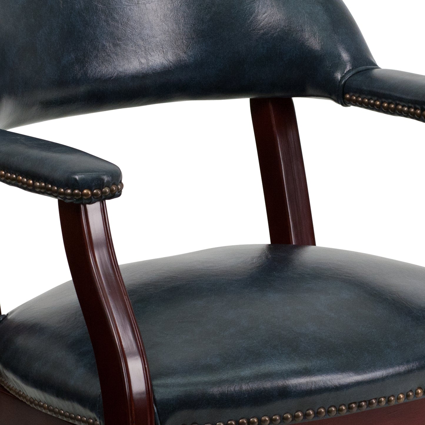 Sarah Navy Vinyl Luxurious Conference Chair with Accent Nail Trim and Casters Navy Vinyl