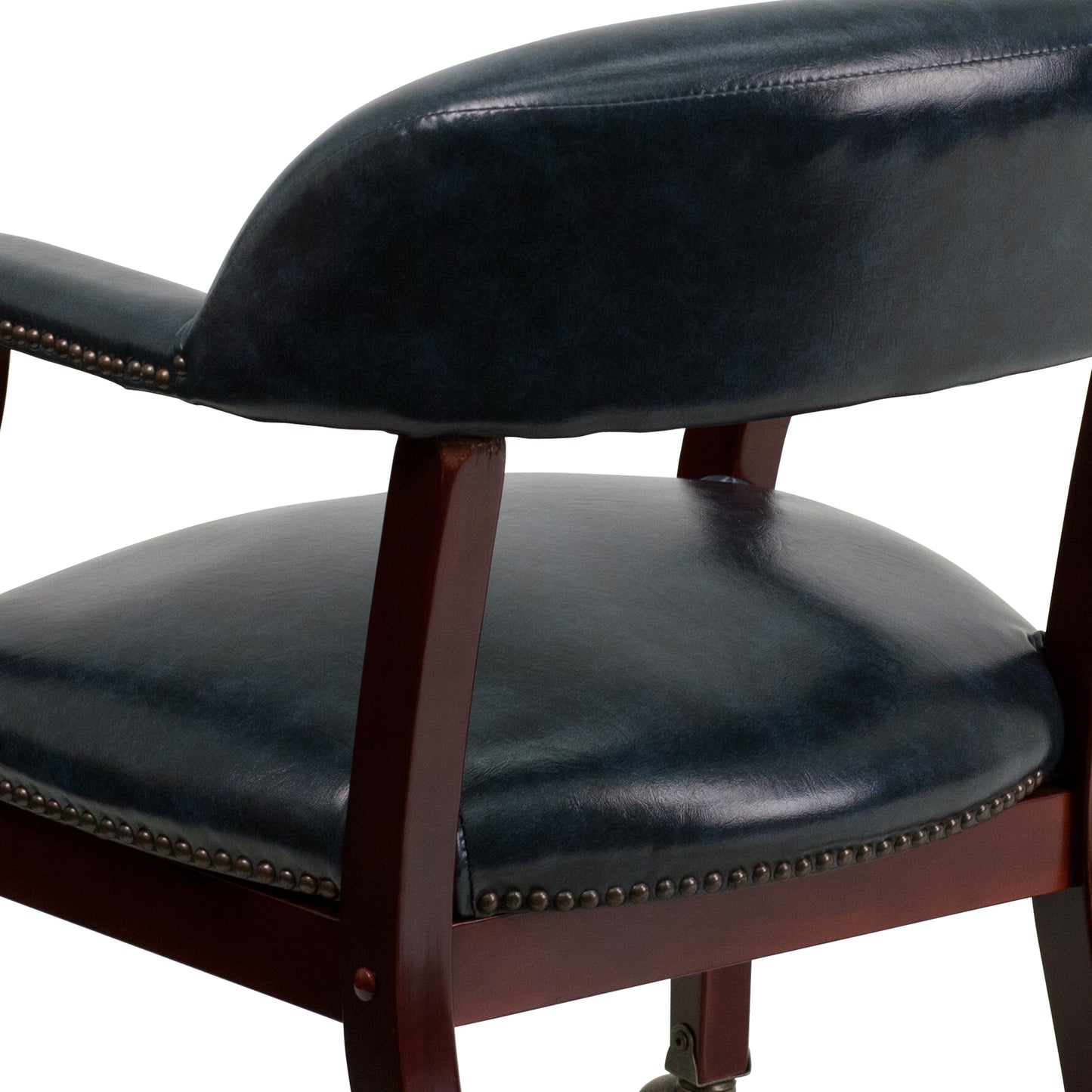 Sarah Navy Vinyl Luxurious Conference Chair with Accent Nail Trim and Casters Navy Vinyl