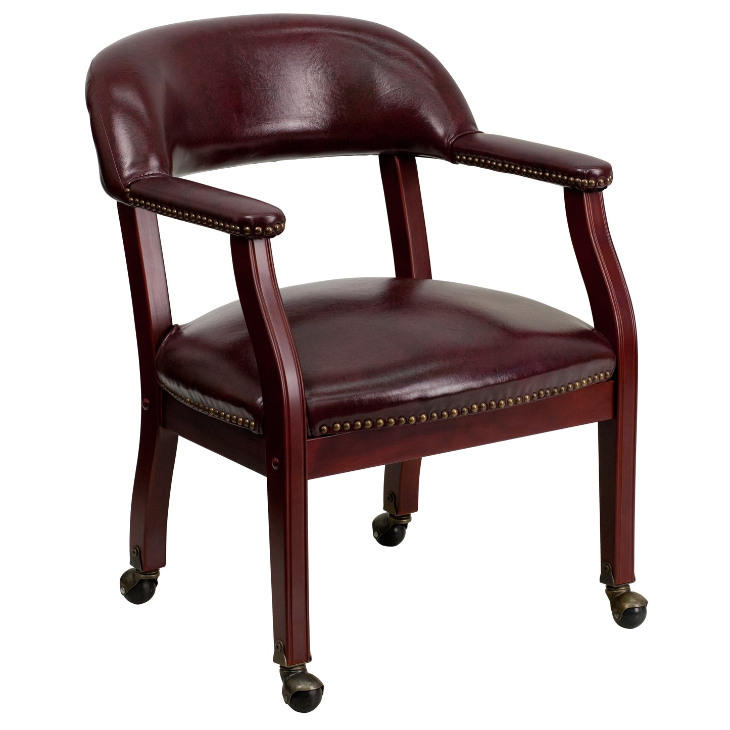 Sarah Oxblood Vinyl Luxurious Conference Chair with Accent Nail Trim and Casters Oxblood Vinyl