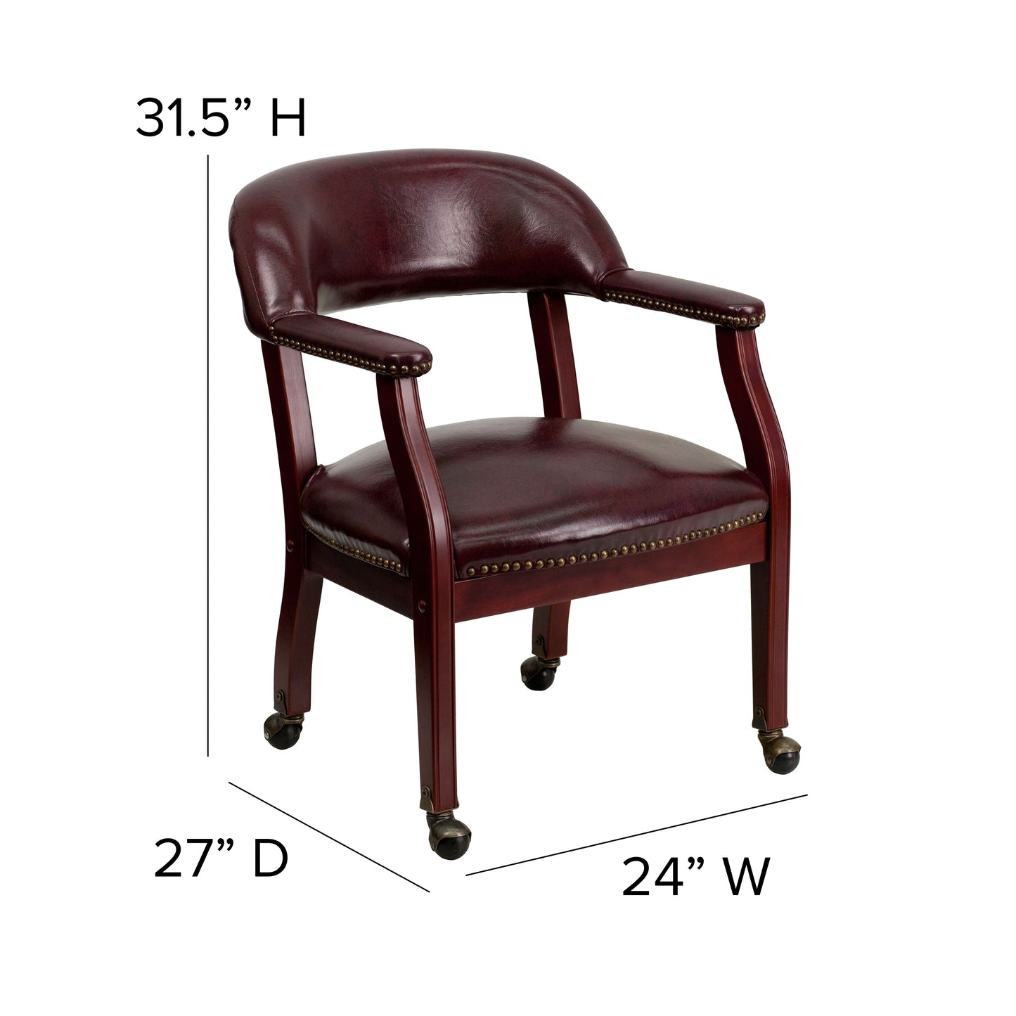Sarah Oxblood Vinyl Luxurious Conference Chair with Accent Nail Trim and Casters Oxblood Vinyl