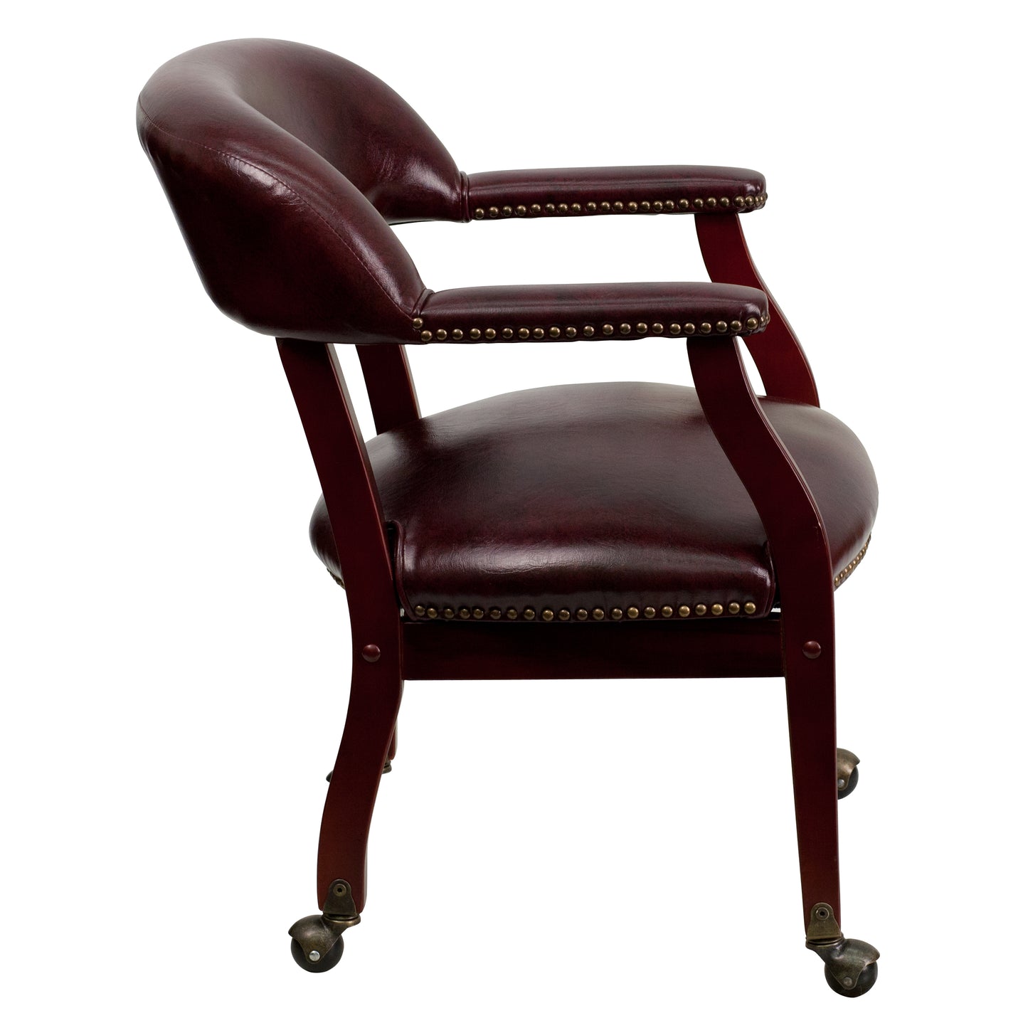 Sarah Oxblood Vinyl Luxurious Conference Chair with Accent Nail Trim and Casters Oxblood Vinyl
