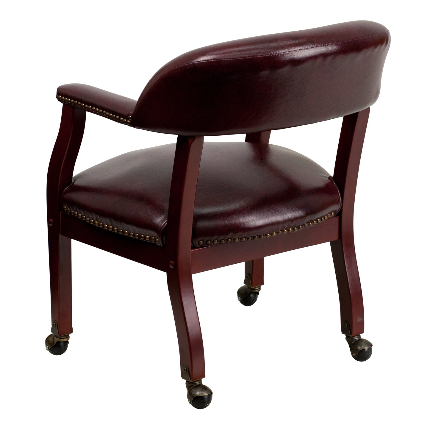 Sarah Oxblood Vinyl Luxurious Conference Chair with Accent Nail Trim and Casters Oxblood Vinyl