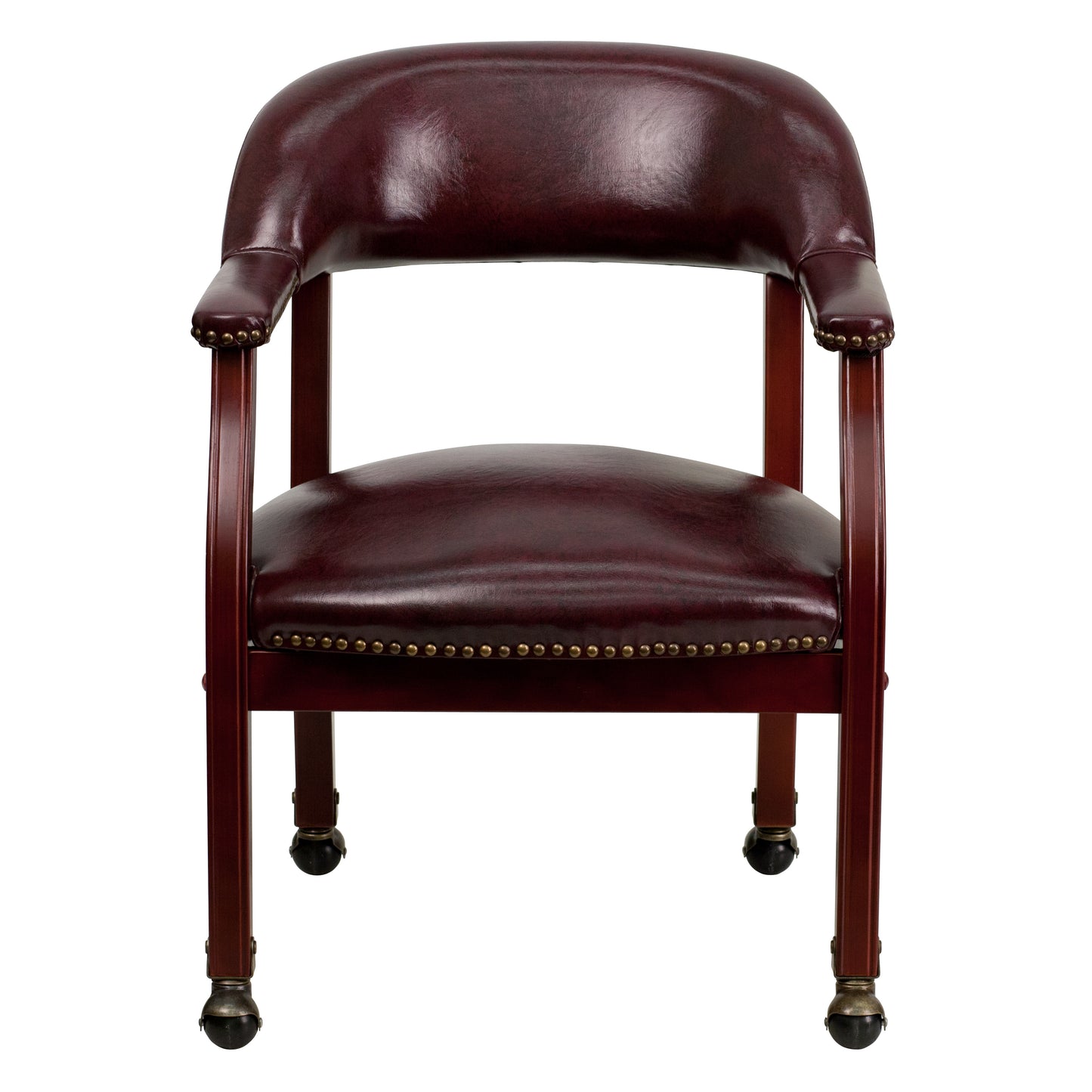 Sarah Oxblood Vinyl Luxurious Conference Chair with Accent Nail Trim and Casters Oxblood Vinyl