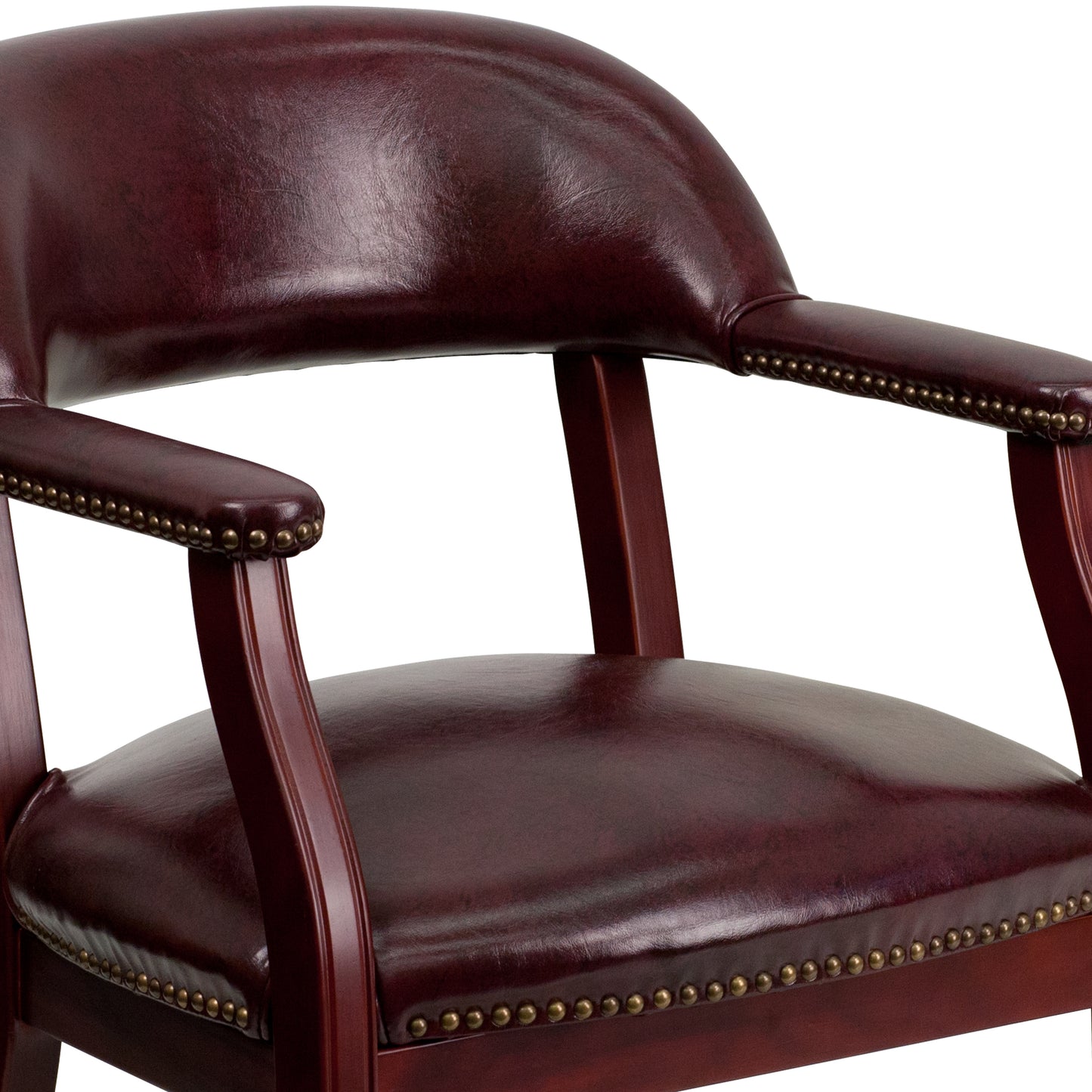 Sarah Oxblood Vinyl Luxurious Conference Chair with Accent Nail Trim and Casters Oxblood Vinyl