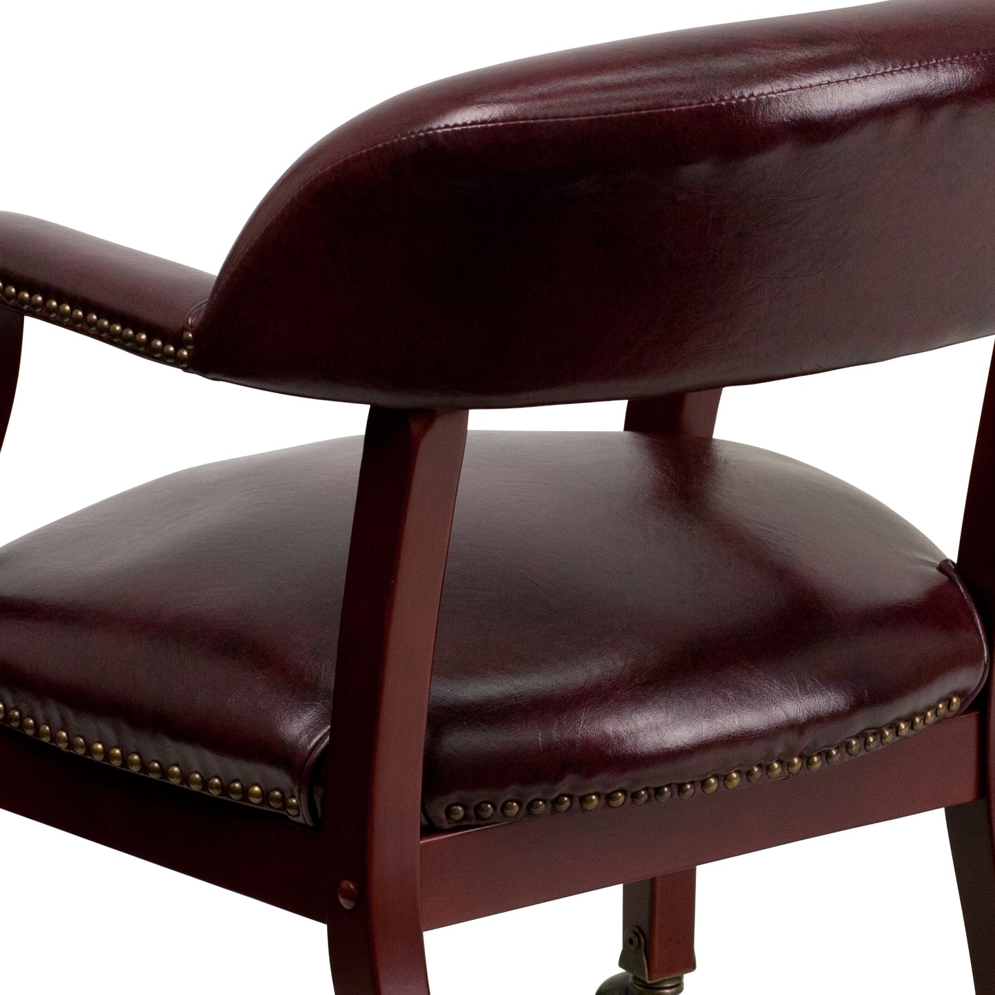 Sarah Oxblood Vinyl Luxurious Conference Chair with Accent Nail Trim and Casters Oxblood Vinyl