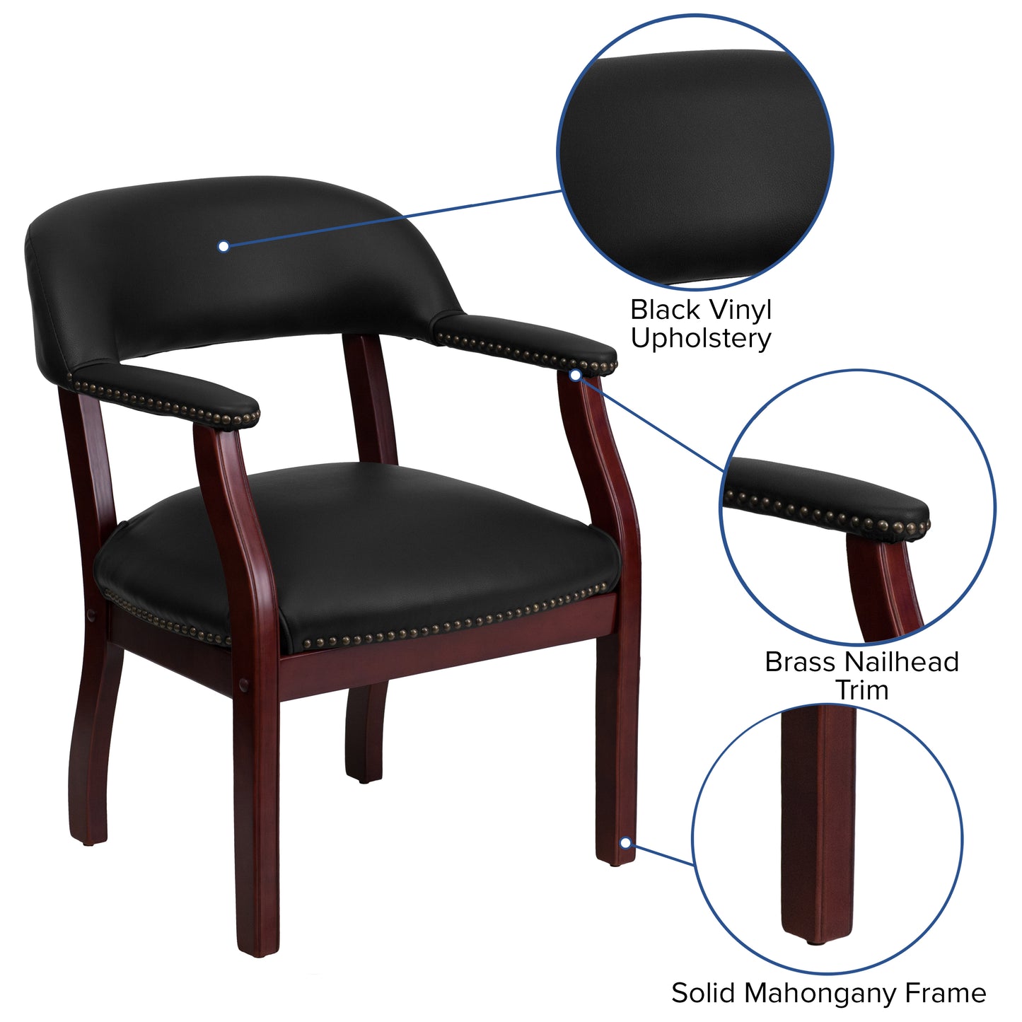 Diamond Black Vinyl Luxurious Conference Chair with Accent Nail Trim Black Vinyl