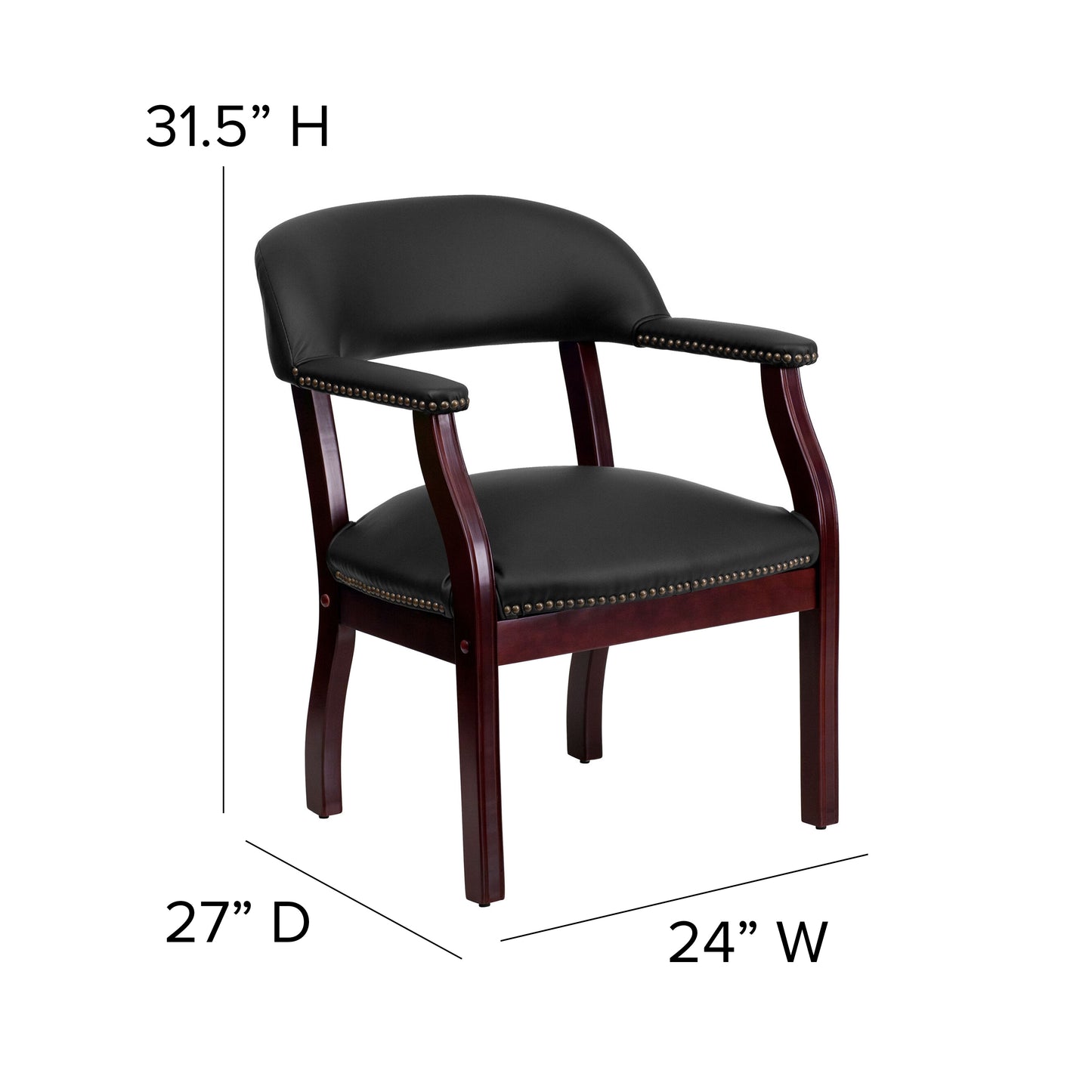 Diamond Black LeatherSoft Conference Chair with Accent Nail Trim Black LeatherSoft