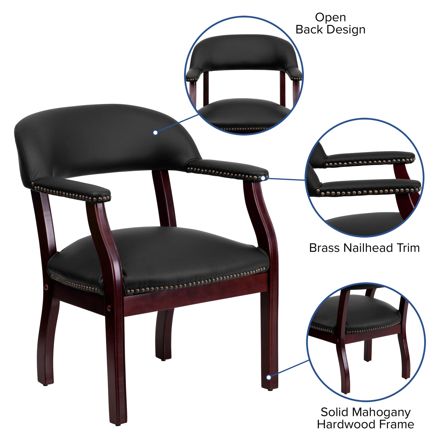 Diamond Black LeatherSoft Conference Chair with Accent Nail Trim Black LeatherSoft