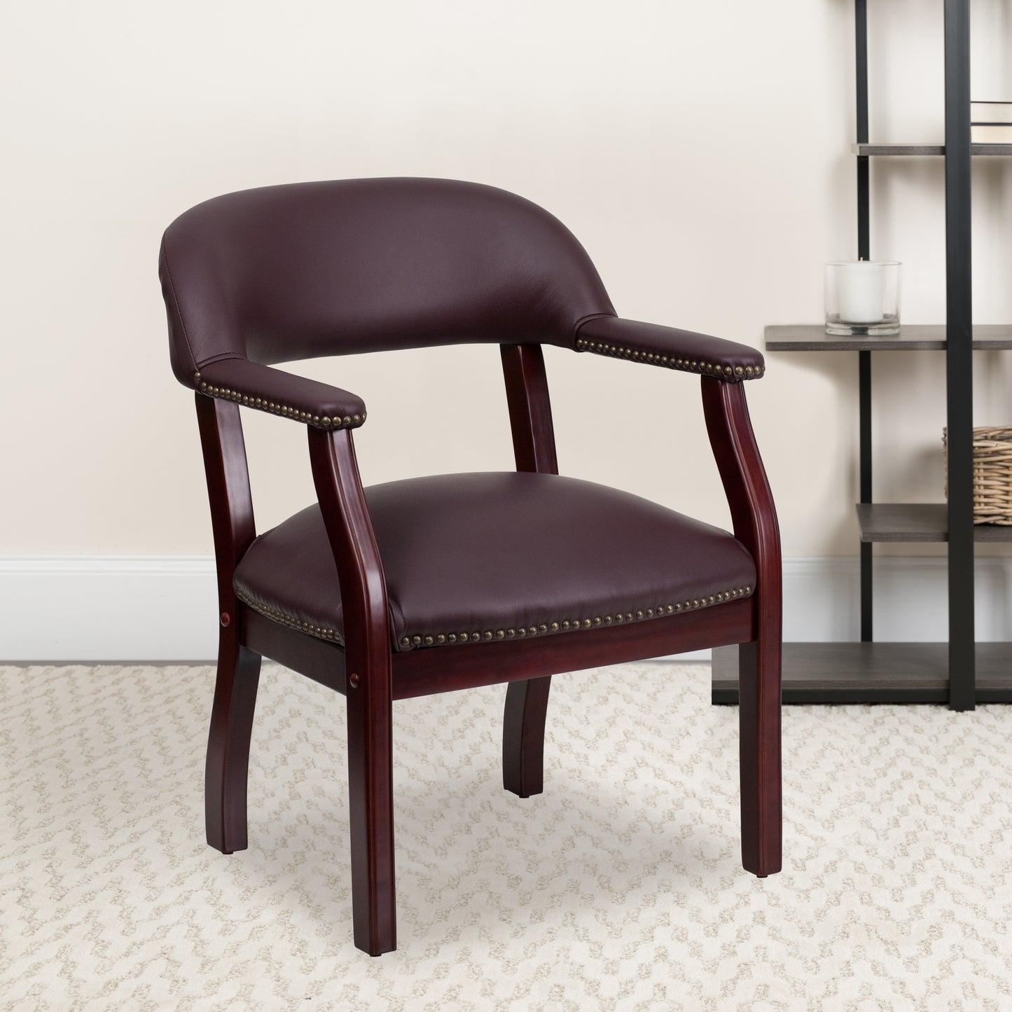 Diamond Burgundy LeatherSoft Conference Chair with Accent Nail Trim Burgundy LeatherSoft