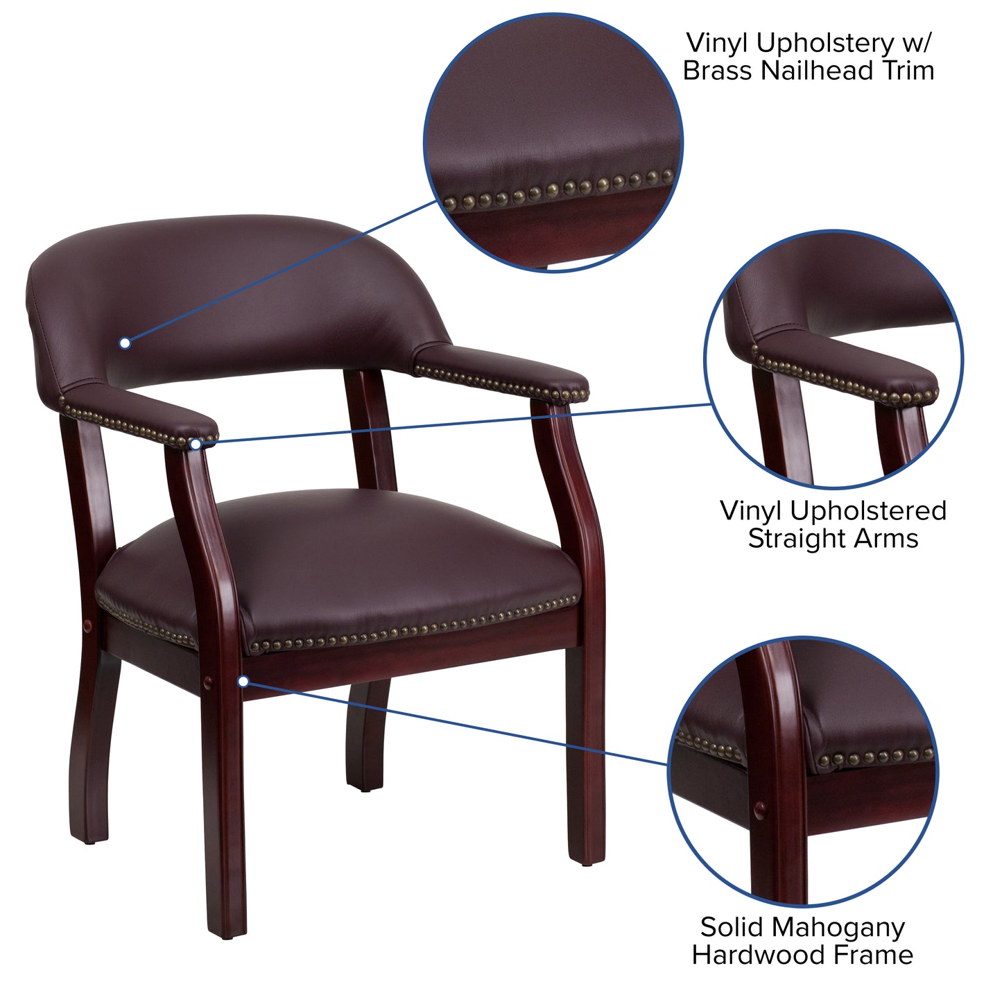 Diamond Burgundy LeatherSoft Conference Chair with Accent Nail Trim Burgundy LeatherSoft