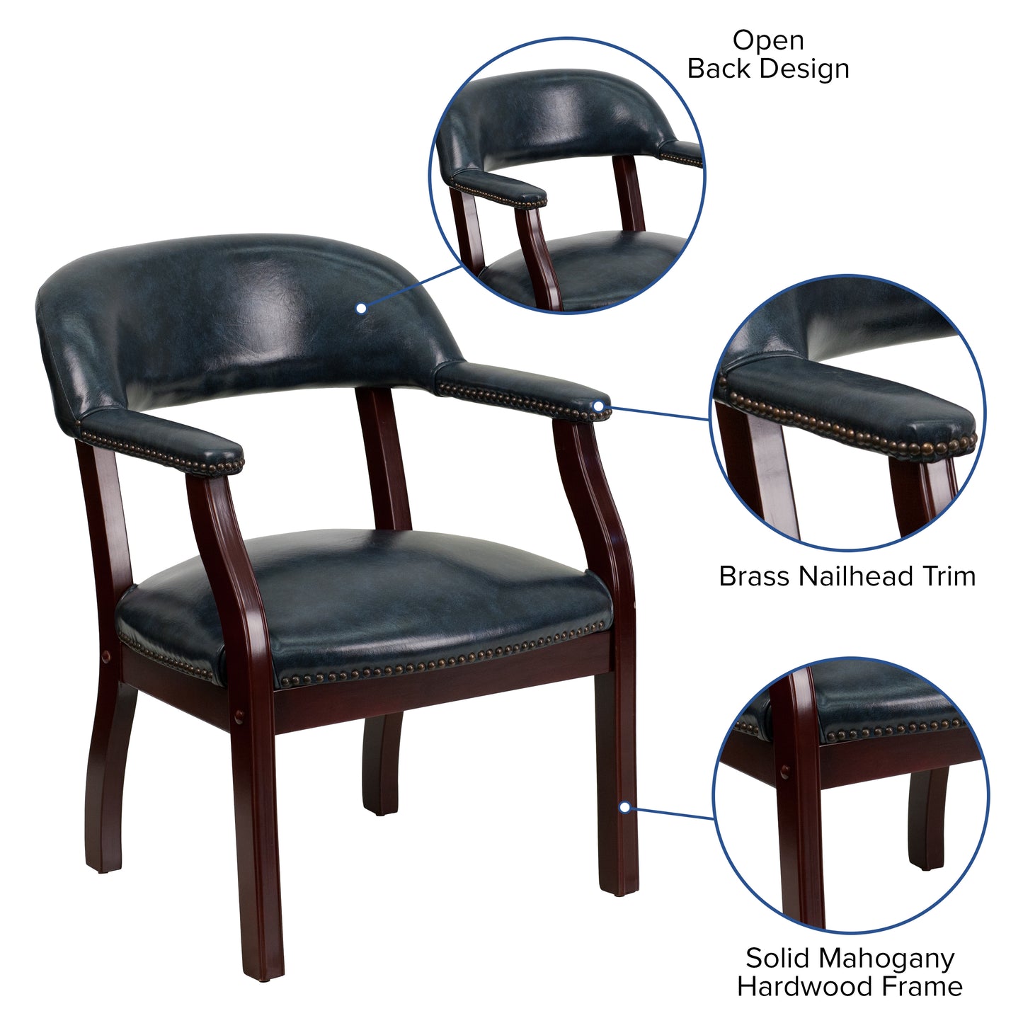 Diamond Navy Vinyl Luxurious Conference Chair with Accent Nail Trim Navy Vinyl